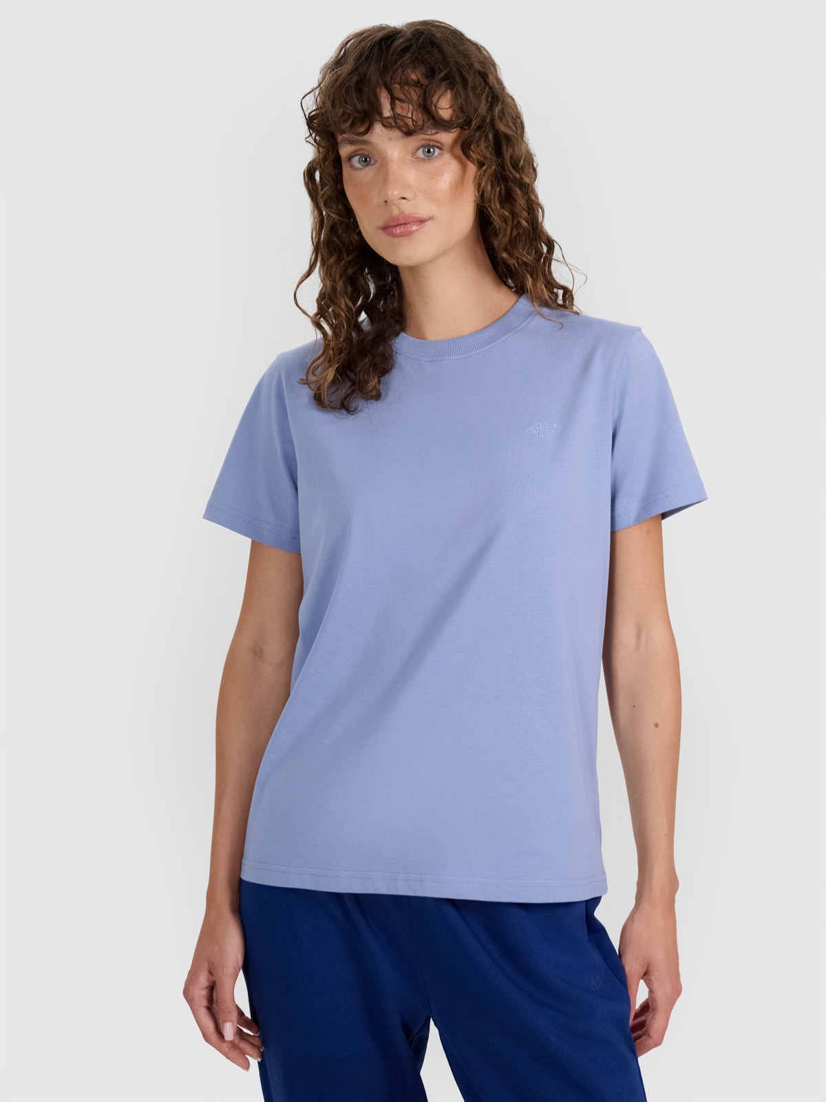 4F T-shirt regular gładki damski - granatowy S