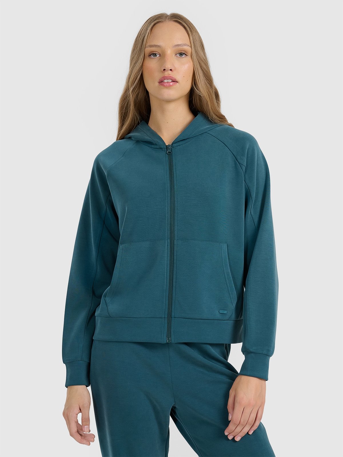 4F Bluza dresowa rozpinana z modalem damska - turkusowa L