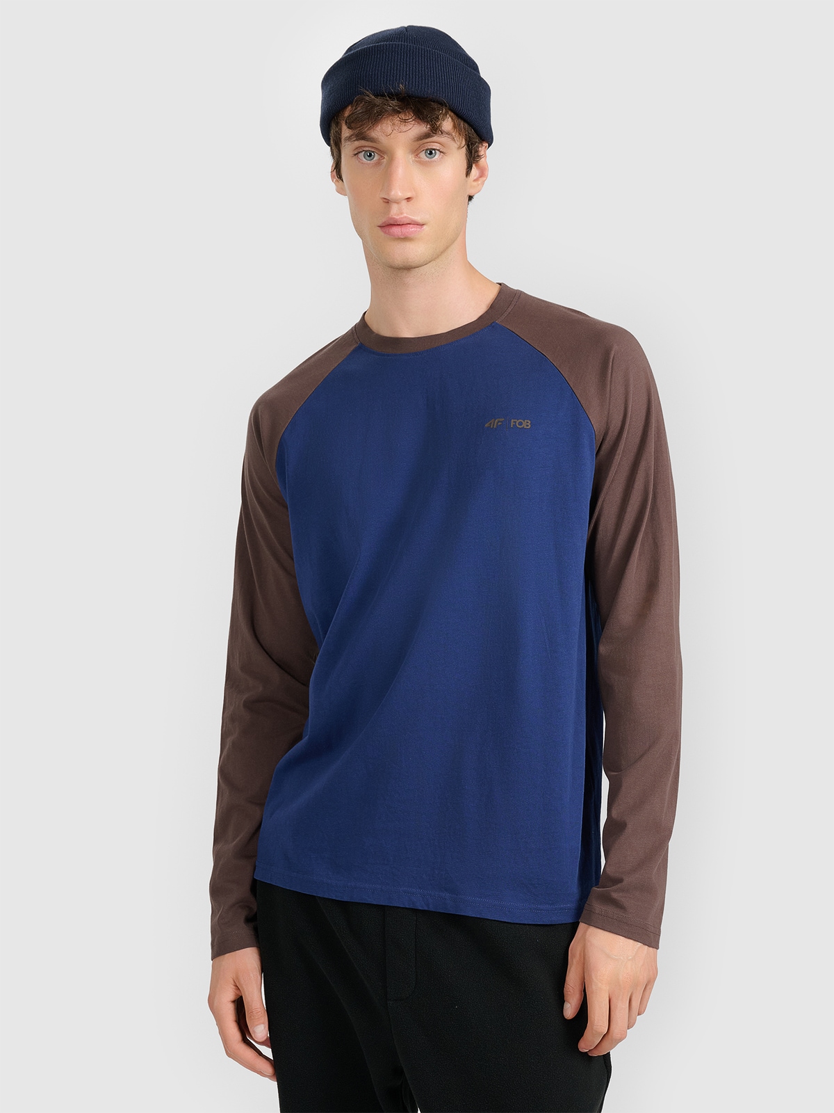 4F Longsleeve regular z nadrukiem męski - granatowy XXL