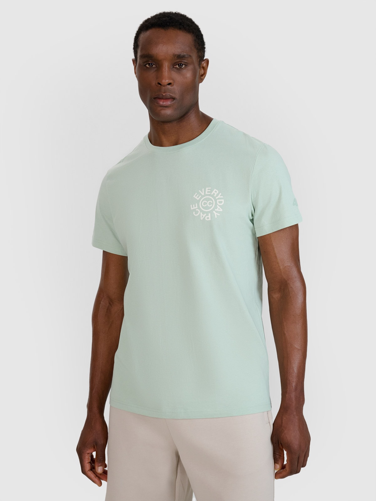 4F T-shirt regular z nadrukiem męski - turkusowy L