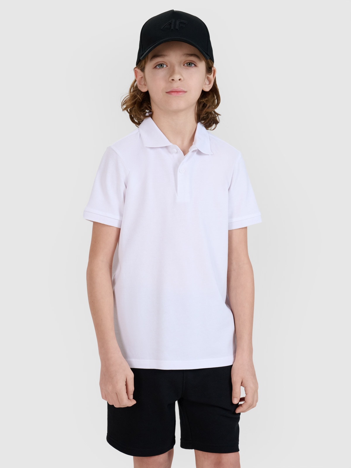4F Koszulka polo dziecięca - biała 140 (9-10 lat)