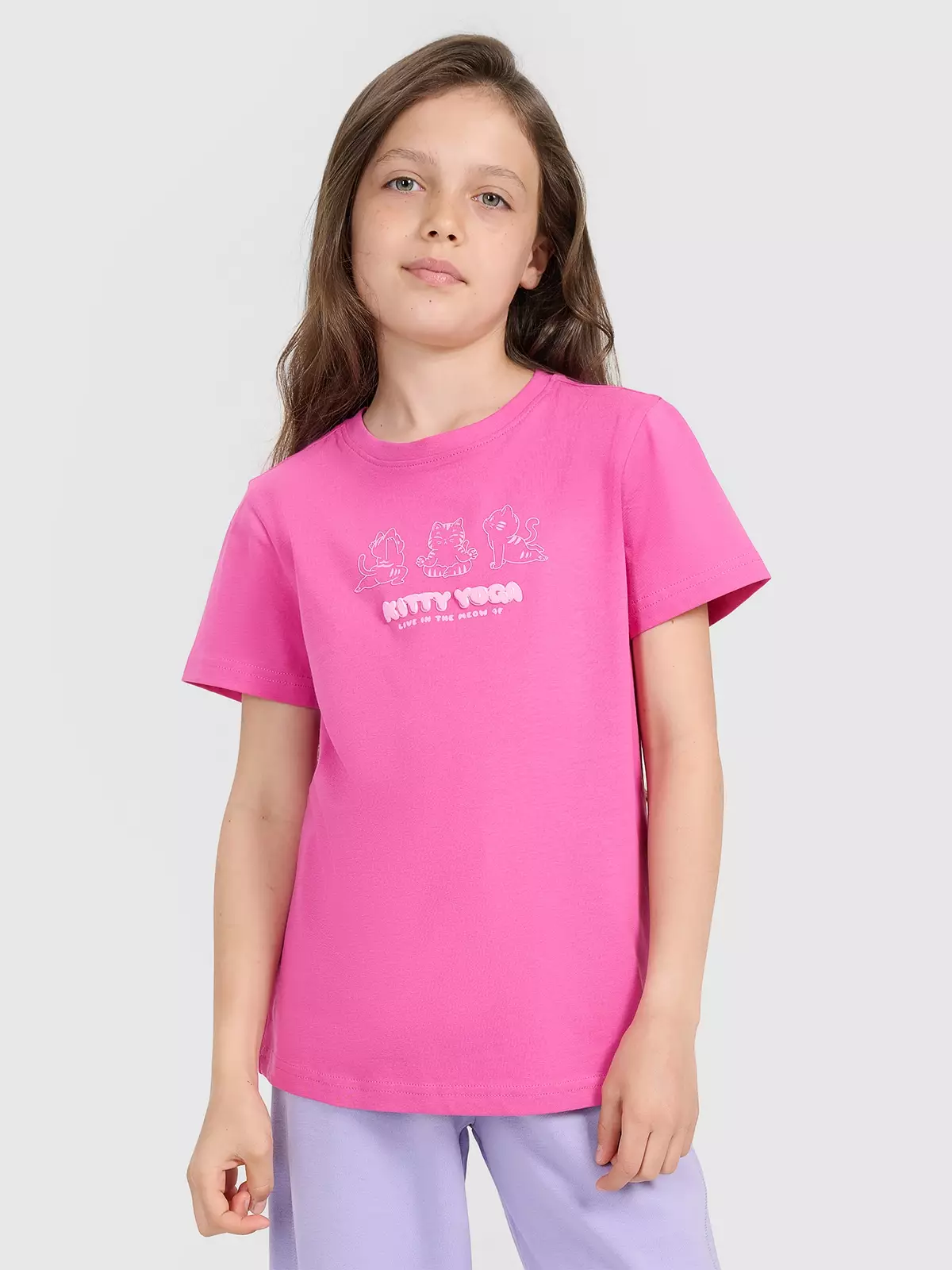 4F T-shirt regular z nadrukiem dziewczęcy - różowy 122 (6-7 lat)