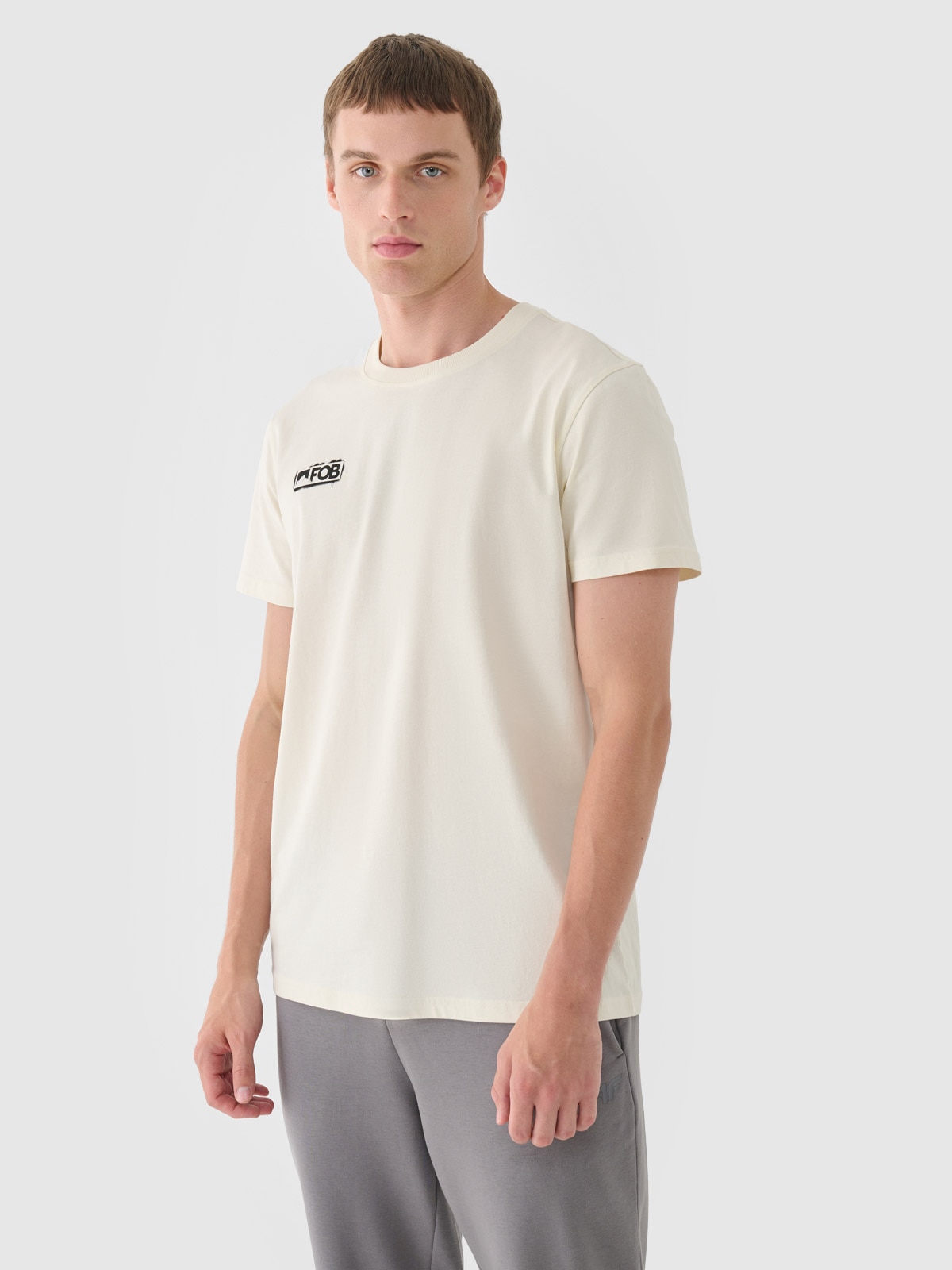 4F T-shirt regular gładki męski - beżowy M