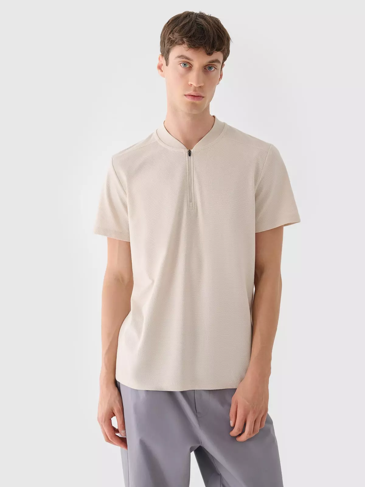 4F Koszulka polo męska - beżowa M