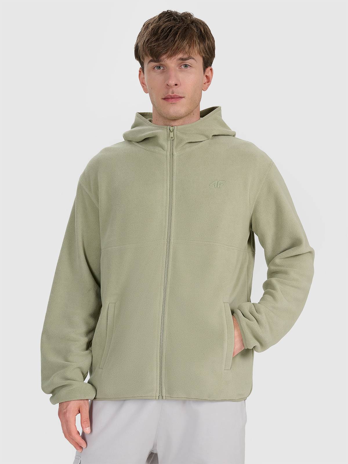 4F Polar z kapturem regular męski - oliwkowy S