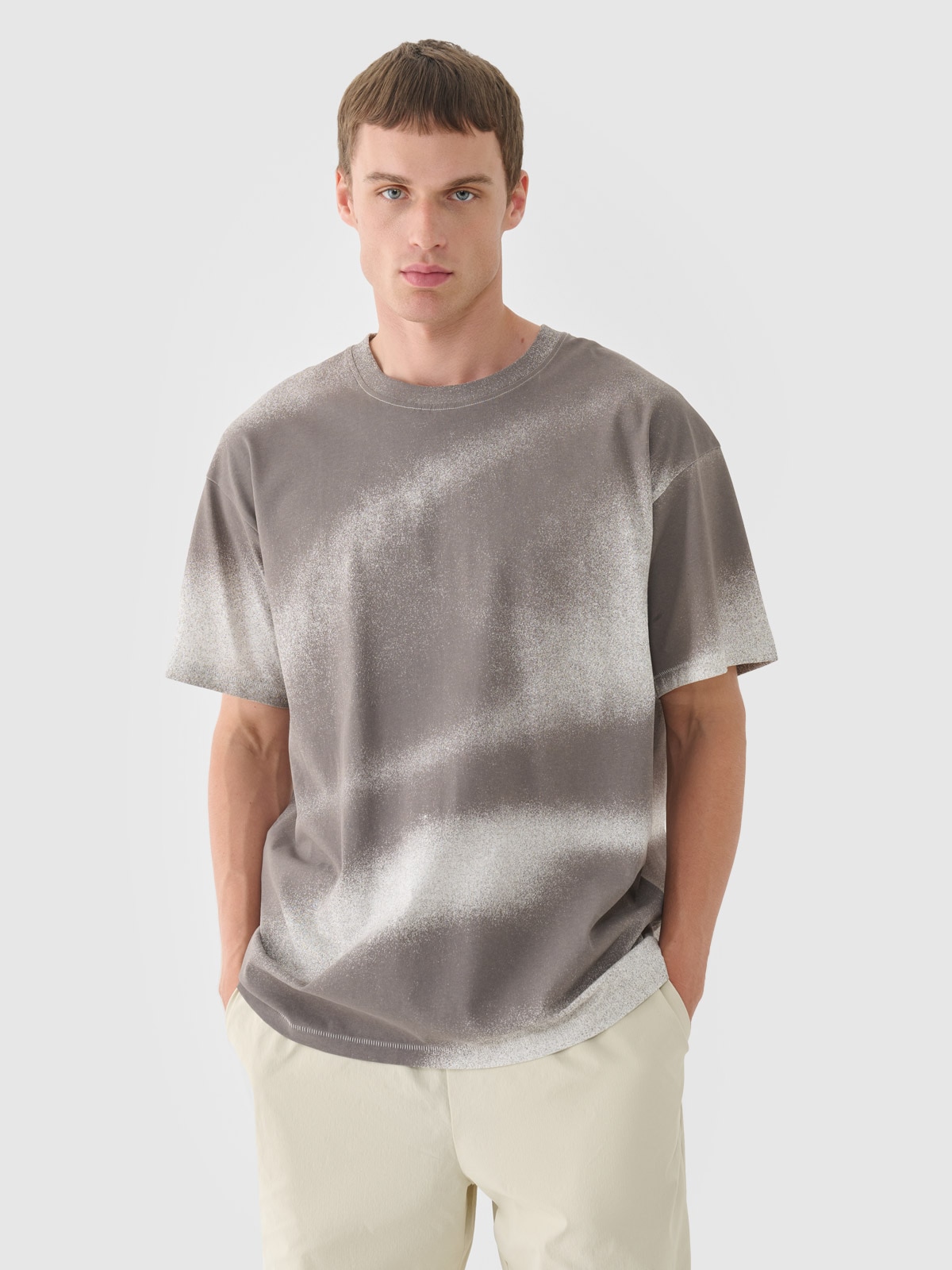 4F T-shirt oversize z nadrukiem męski - biały S