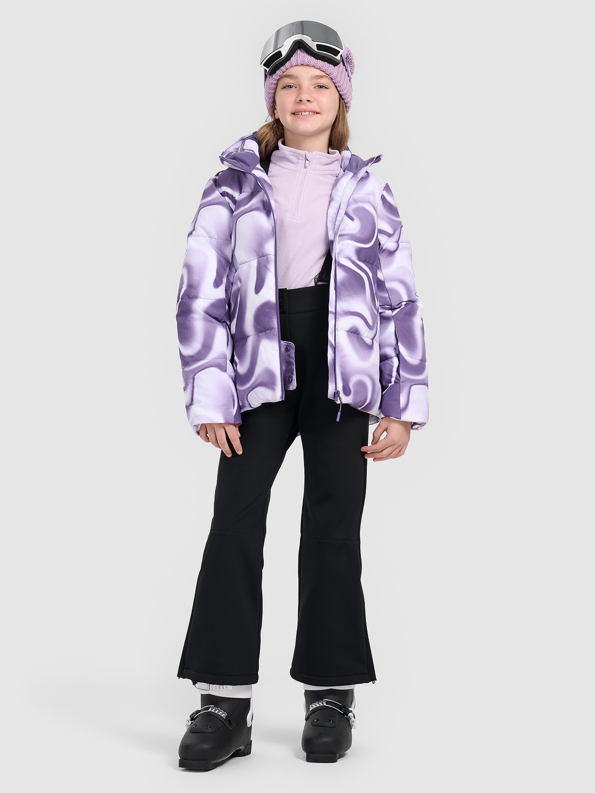 4F Spodnie narciarskie softshell z szelkami membrana 5000 dziewczęce - czarne 146 (10-11 lat)