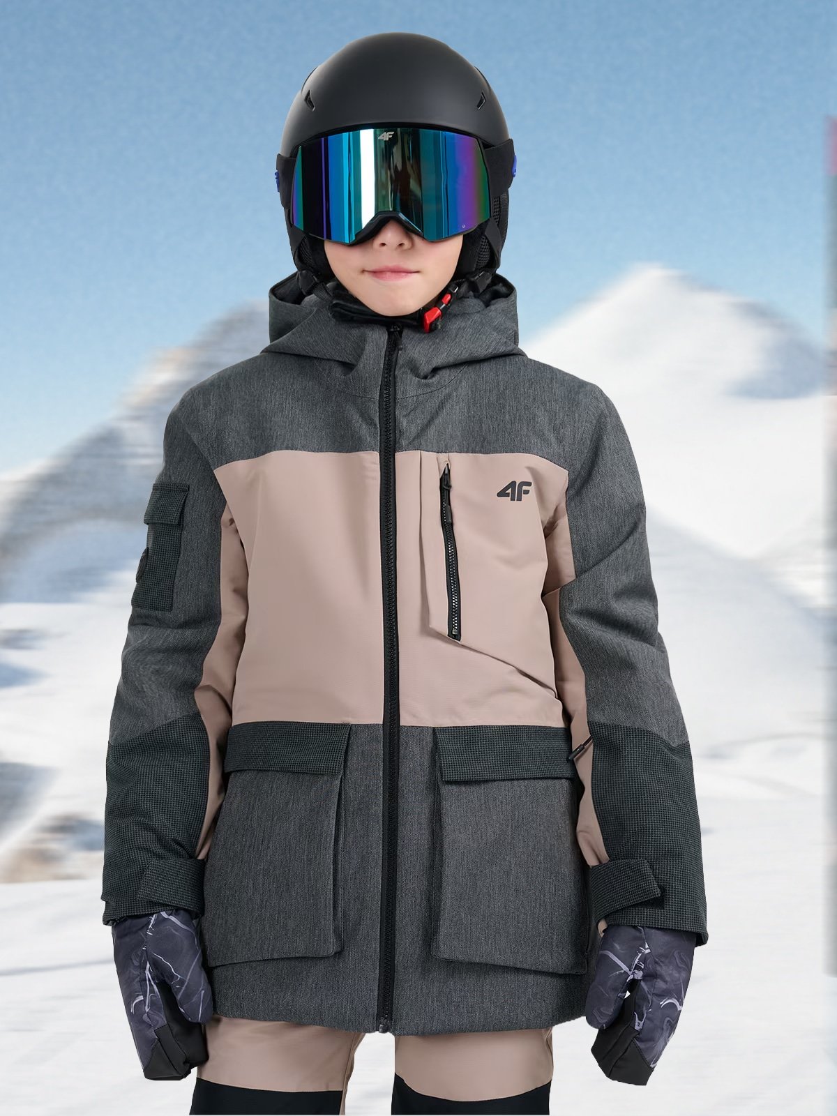 4F Kurtka snowboardowa membrana 10000 dziecięca - brązowa 134 (8-9 lat)