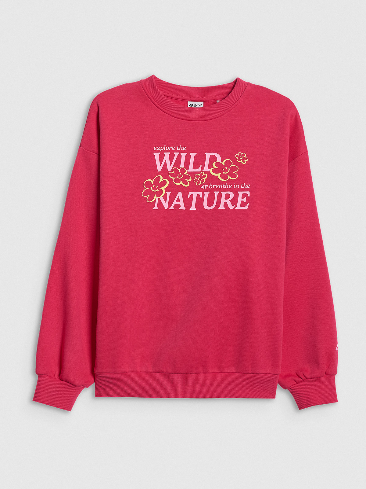 4F Bluza dresowa oversize bez kaptura dziewczęca - różowa 146/152 (10-12 lat)