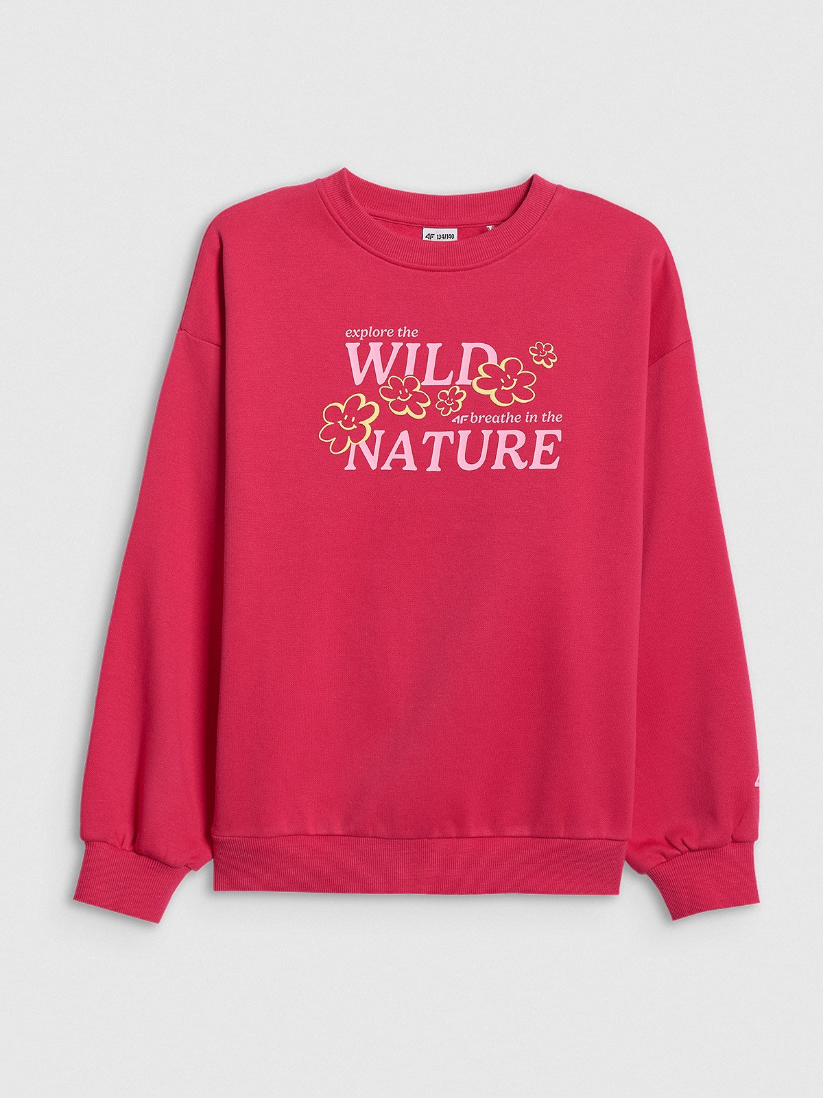 4F Bluza dresowa oversize bez kaptura dziewczęca - różowa 146/152 (10-12 lat)