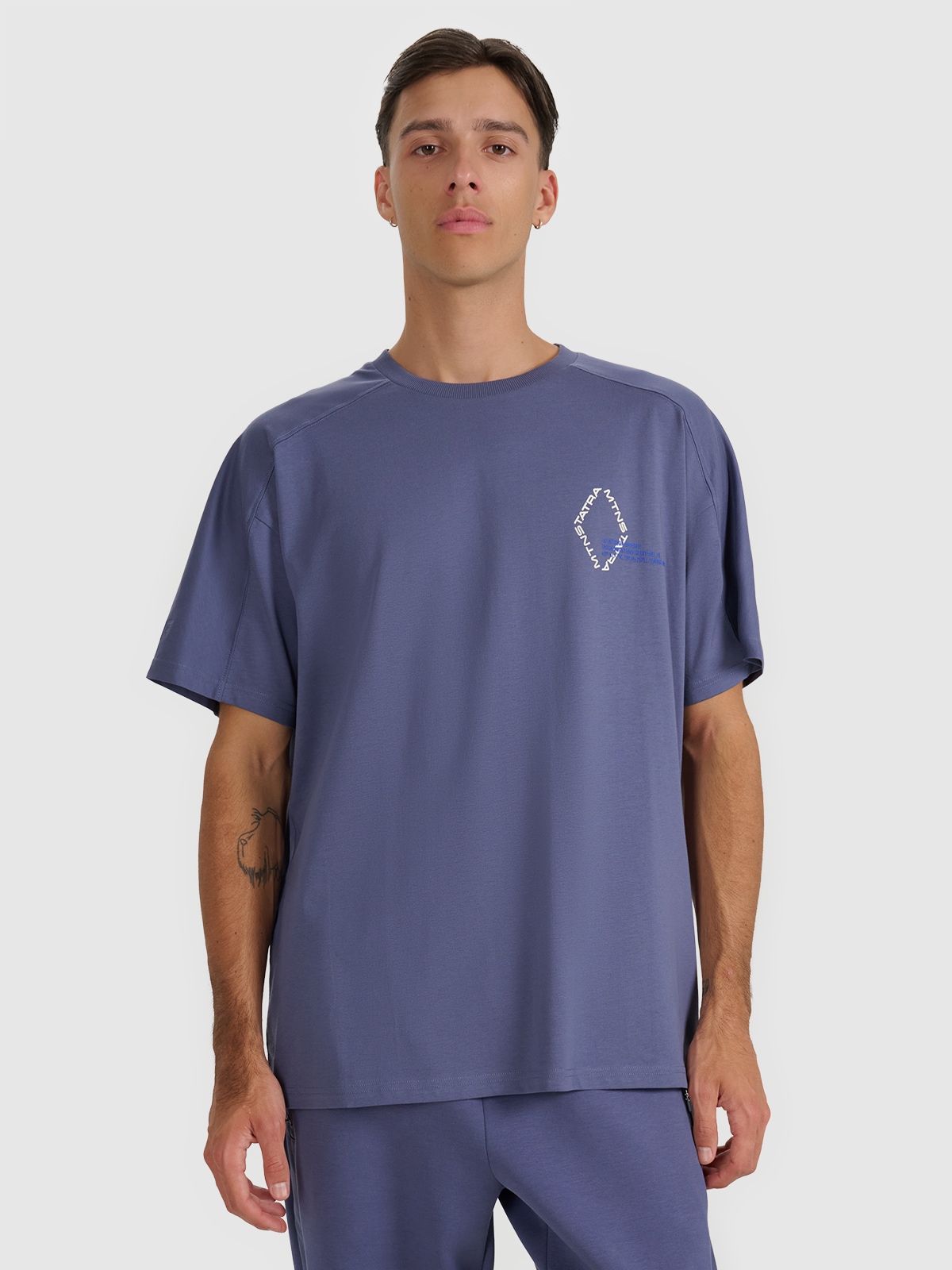 4F T-shirt oversize z nadrukiem męski - granatowy M