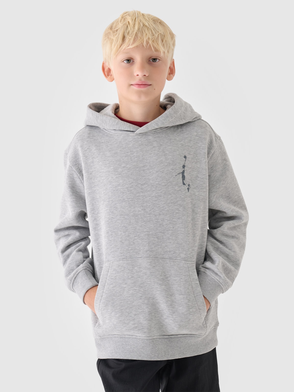 4F Bluza dresowa nierozpinana z kapturem chłopięca - szara 134 (8-9 lat)