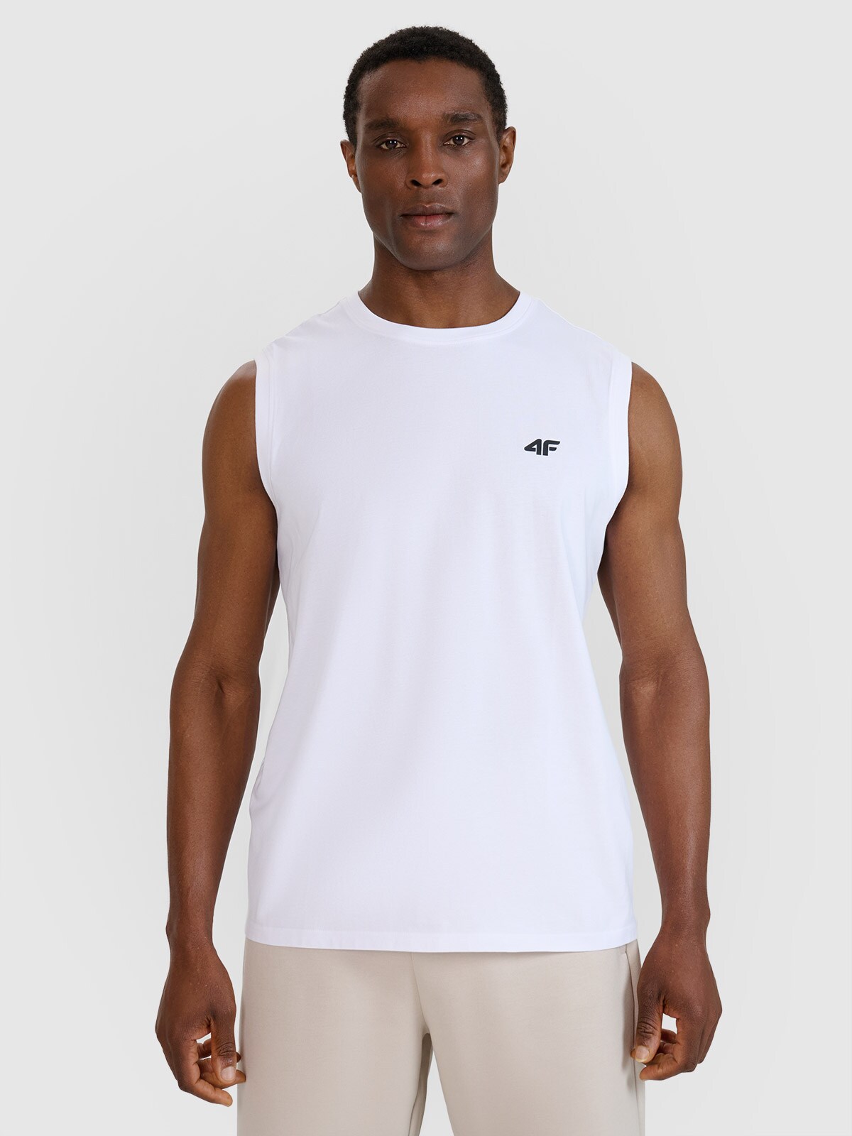 4F Tank top regular gładki męski - biały S