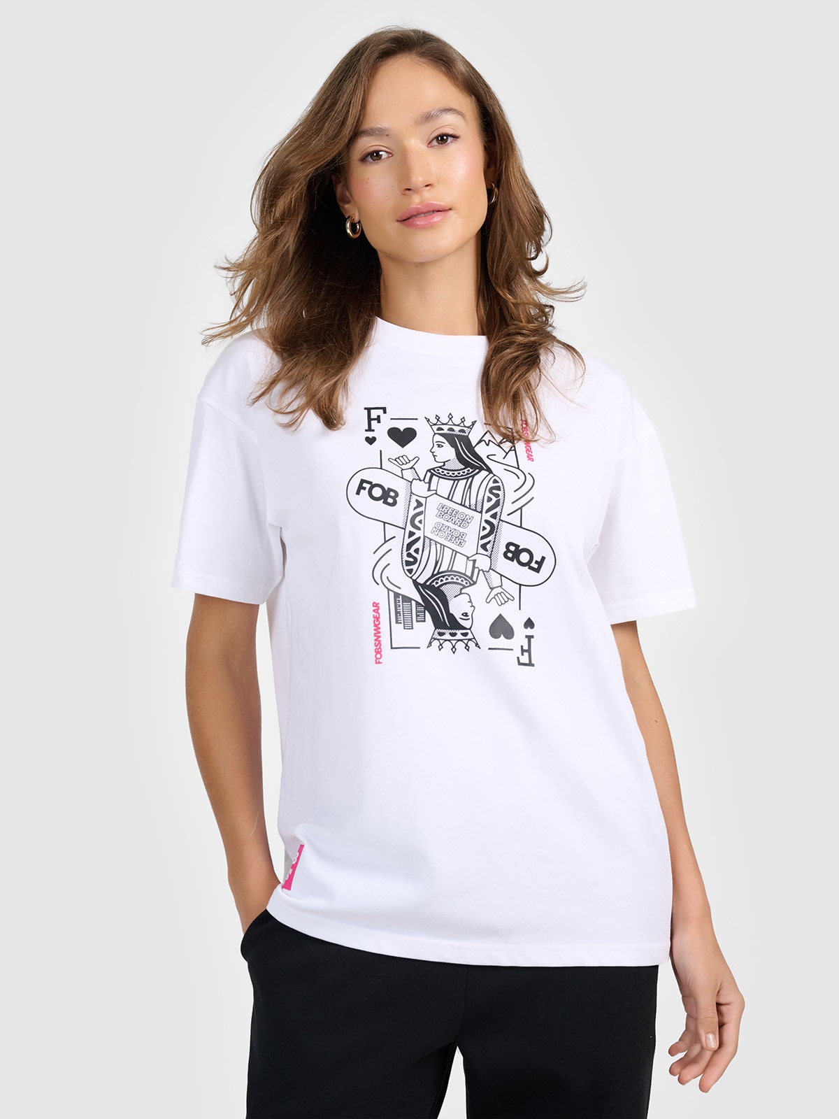 4F T-shirt loose z nadrukiem damski - biały S