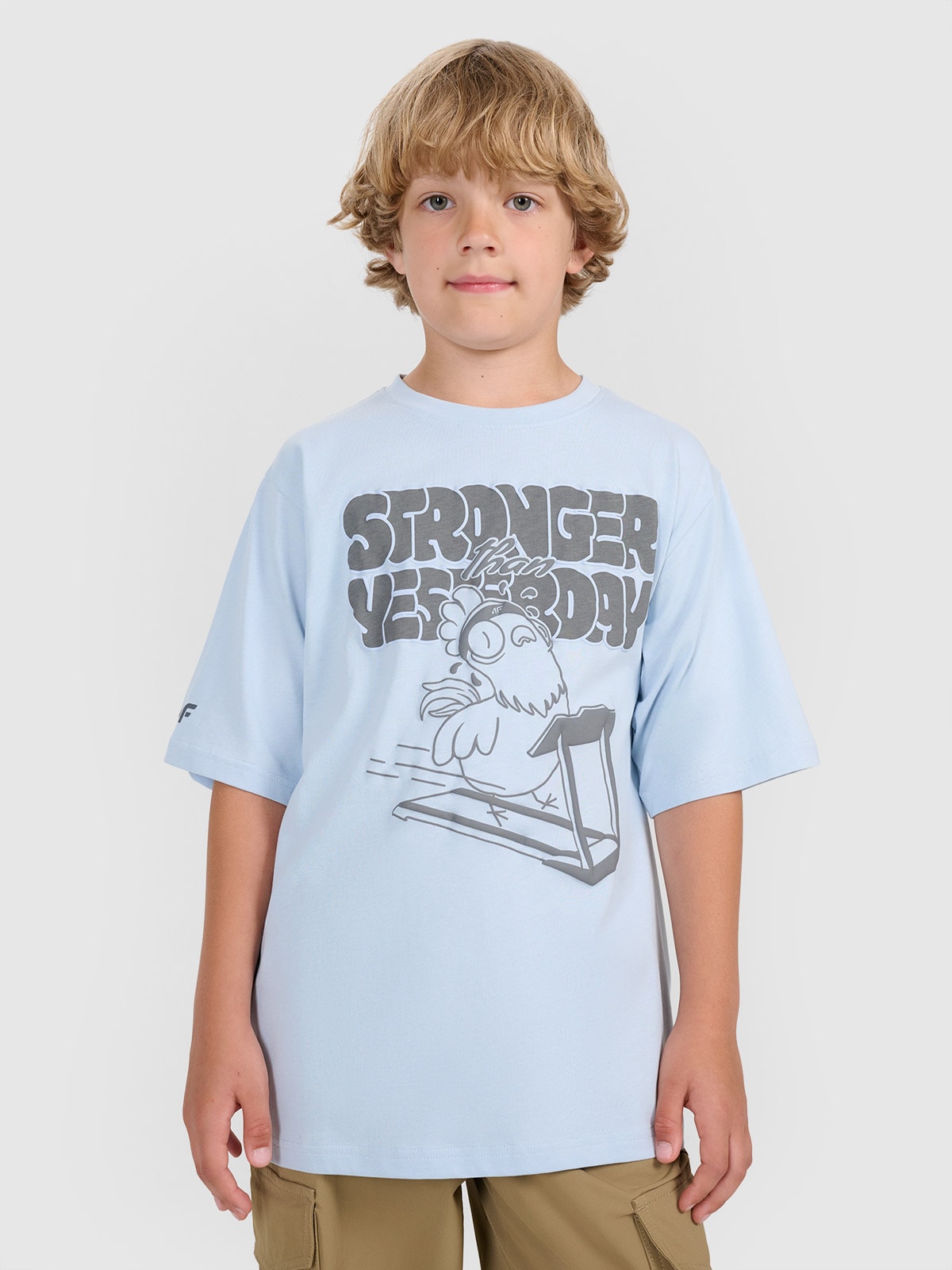 4F T-shirt oversize z nadrukiem chłopięcy - niebieski 140 (9-10 lat)