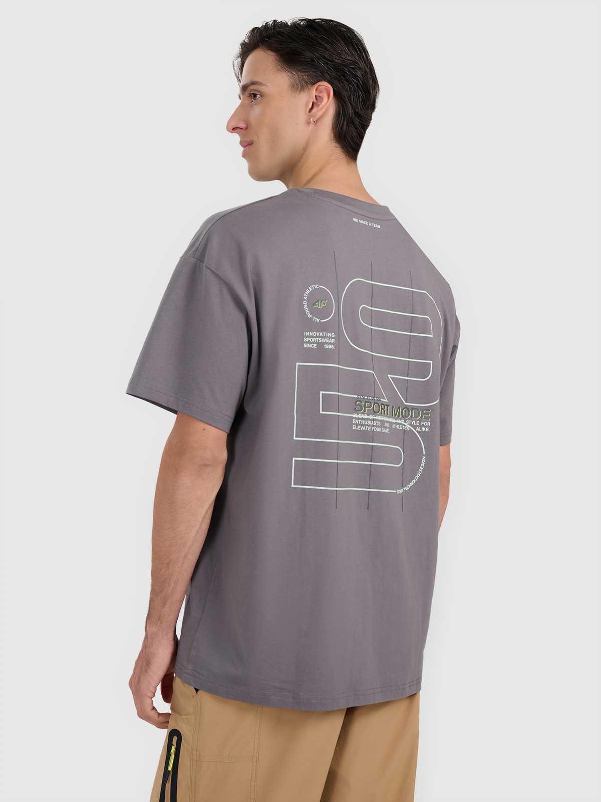 4F T-shirt oversize z nadrukiem męski - szary L