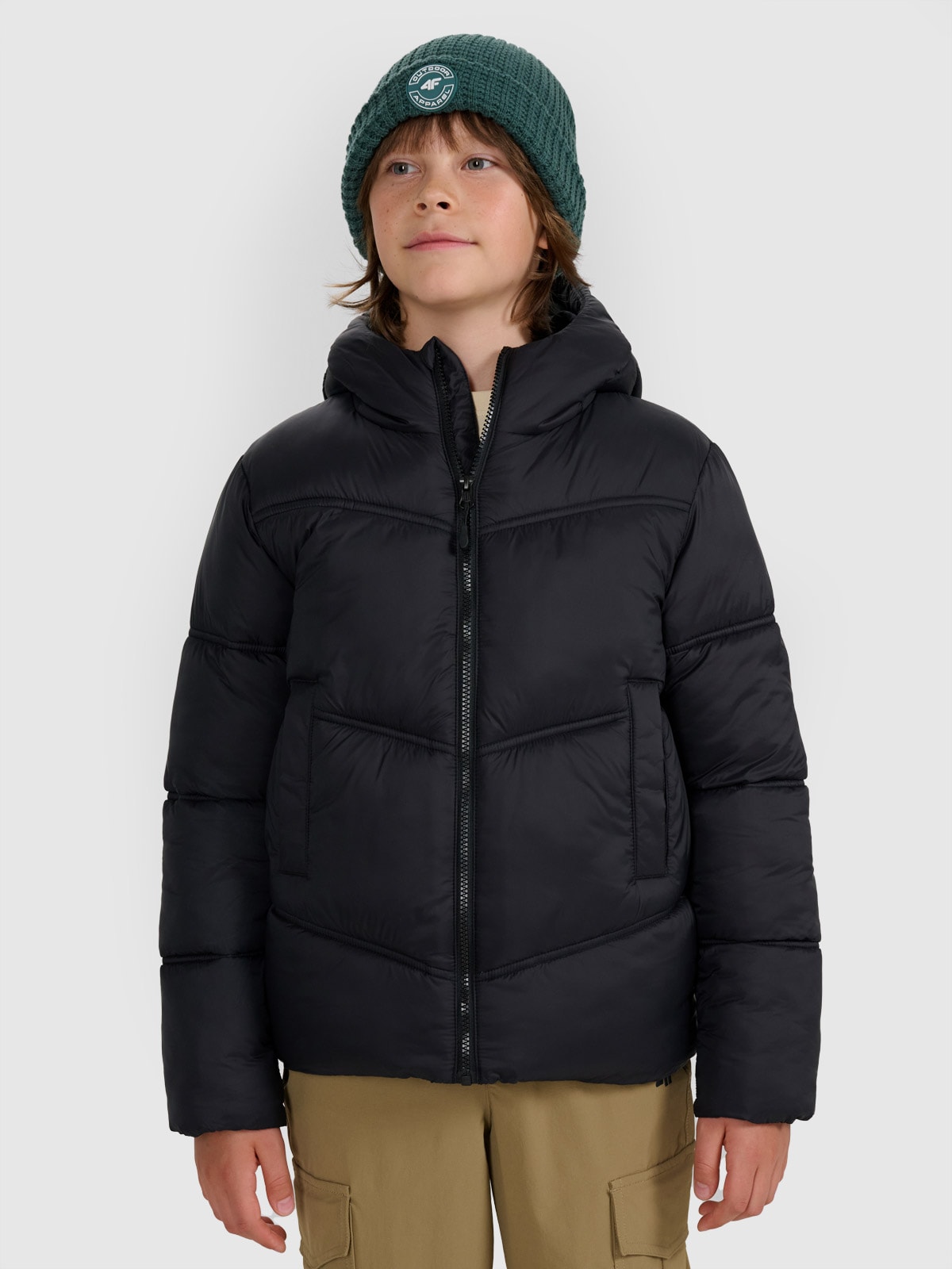 4F Kurtka puchowa z wypełnieniem syntetycznym chłopięca - czarna 158 (12-13 lat)