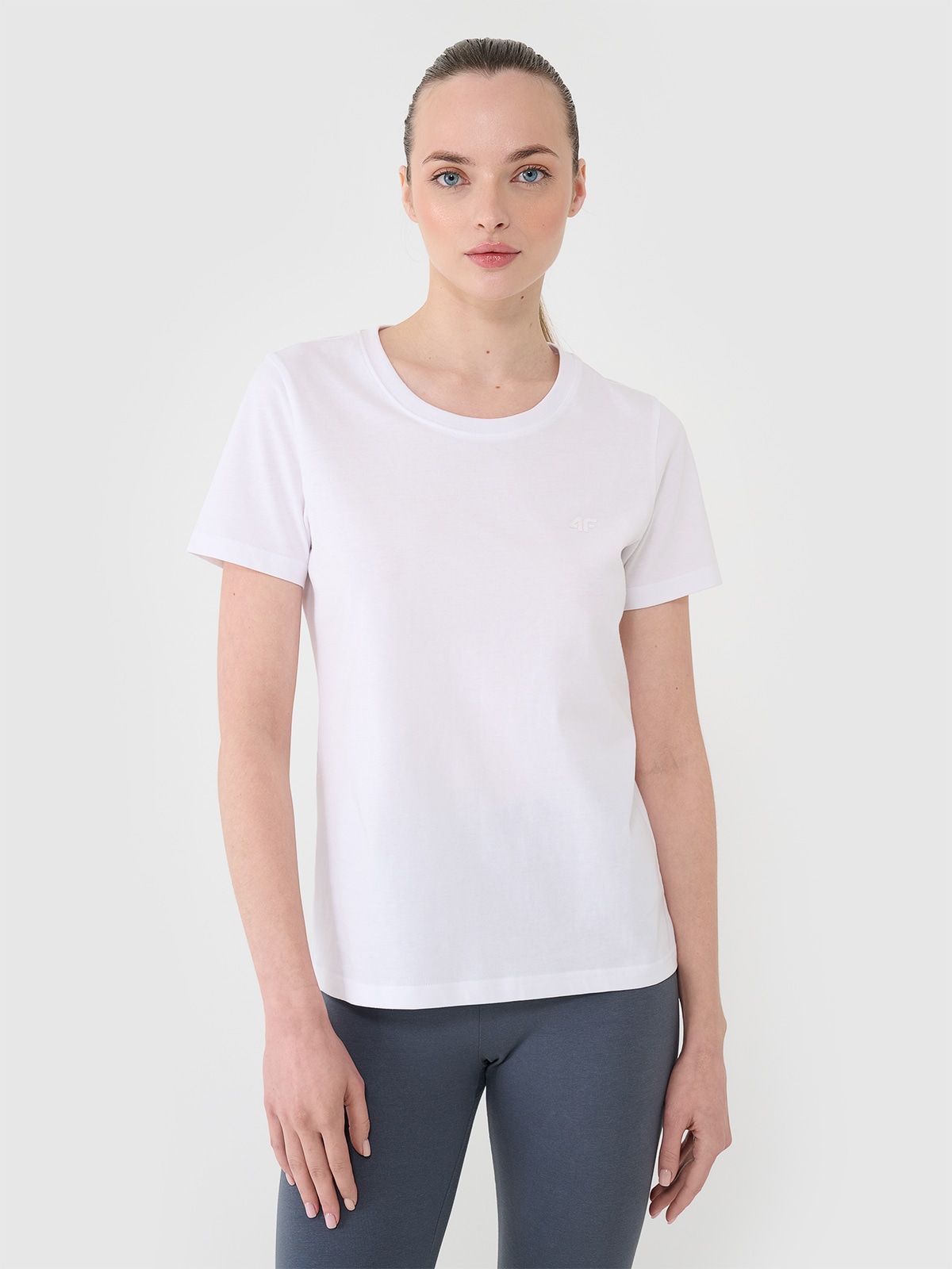 4F T-shirt regular gładki damski - biały L