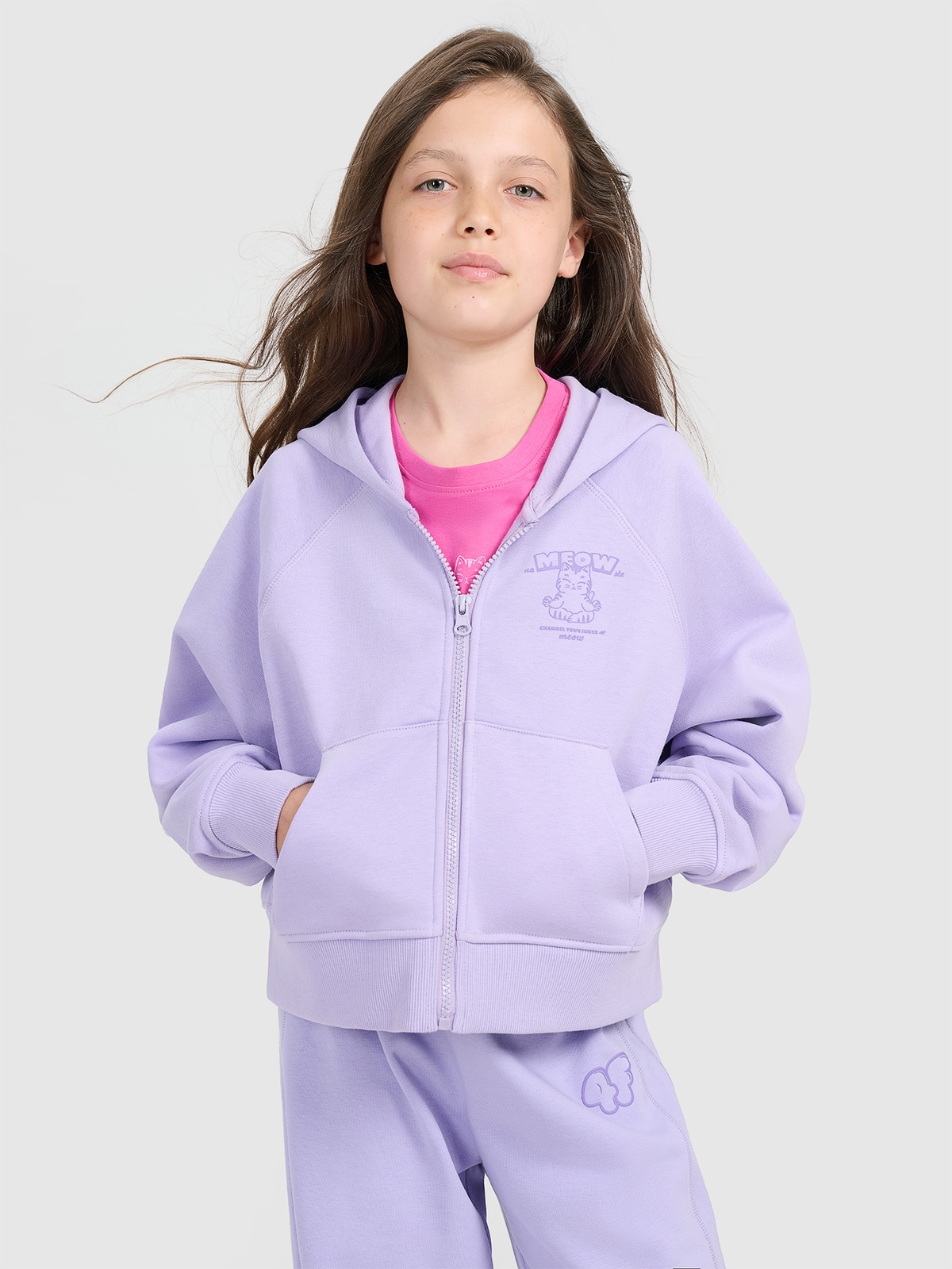 4F Bluza dresowa rozpinana z kapturem dziewczęca - fioletowa 152 (11-12 lat)