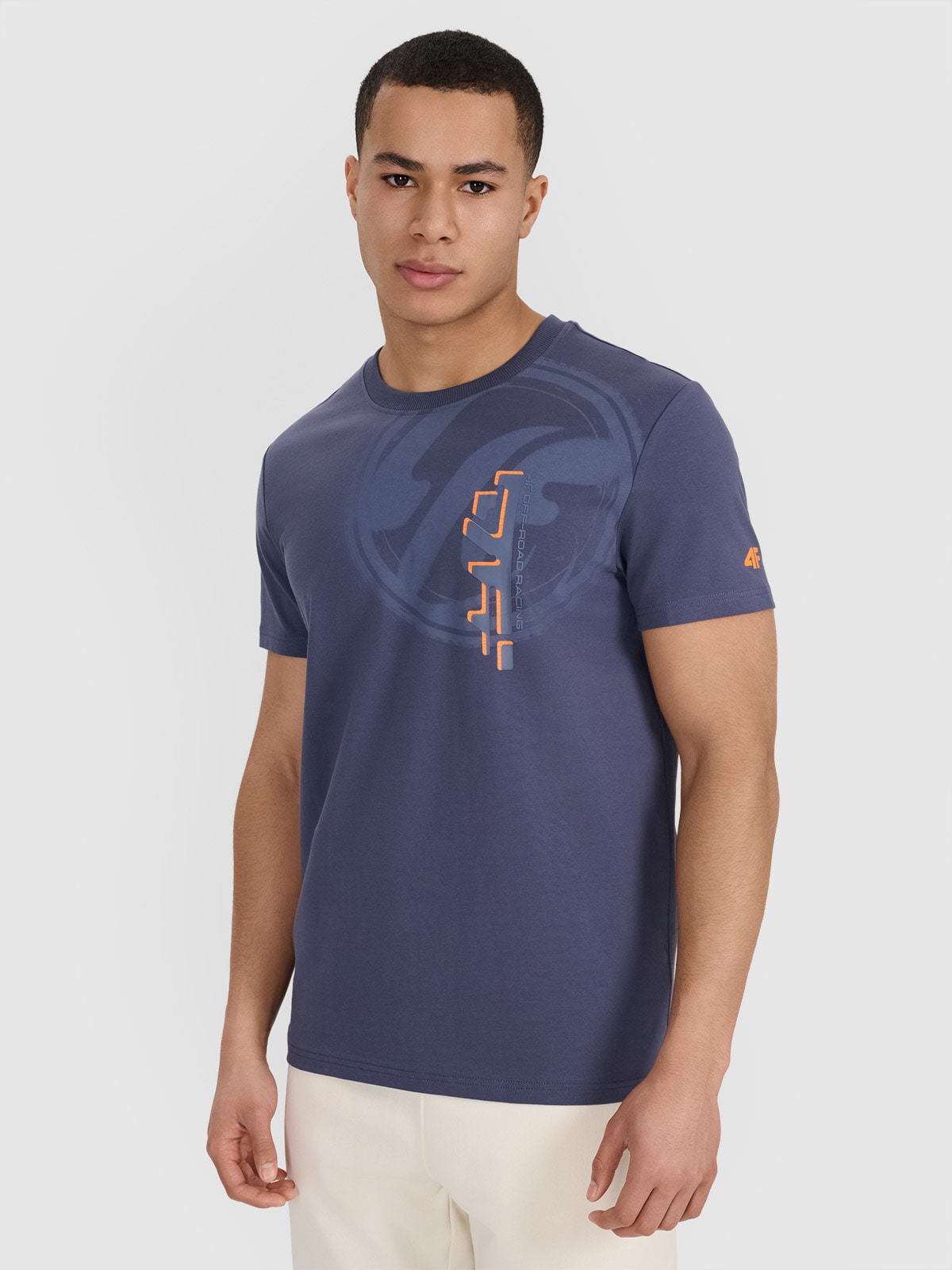 4F T-shirt regular z nadrukiem męski - szary S