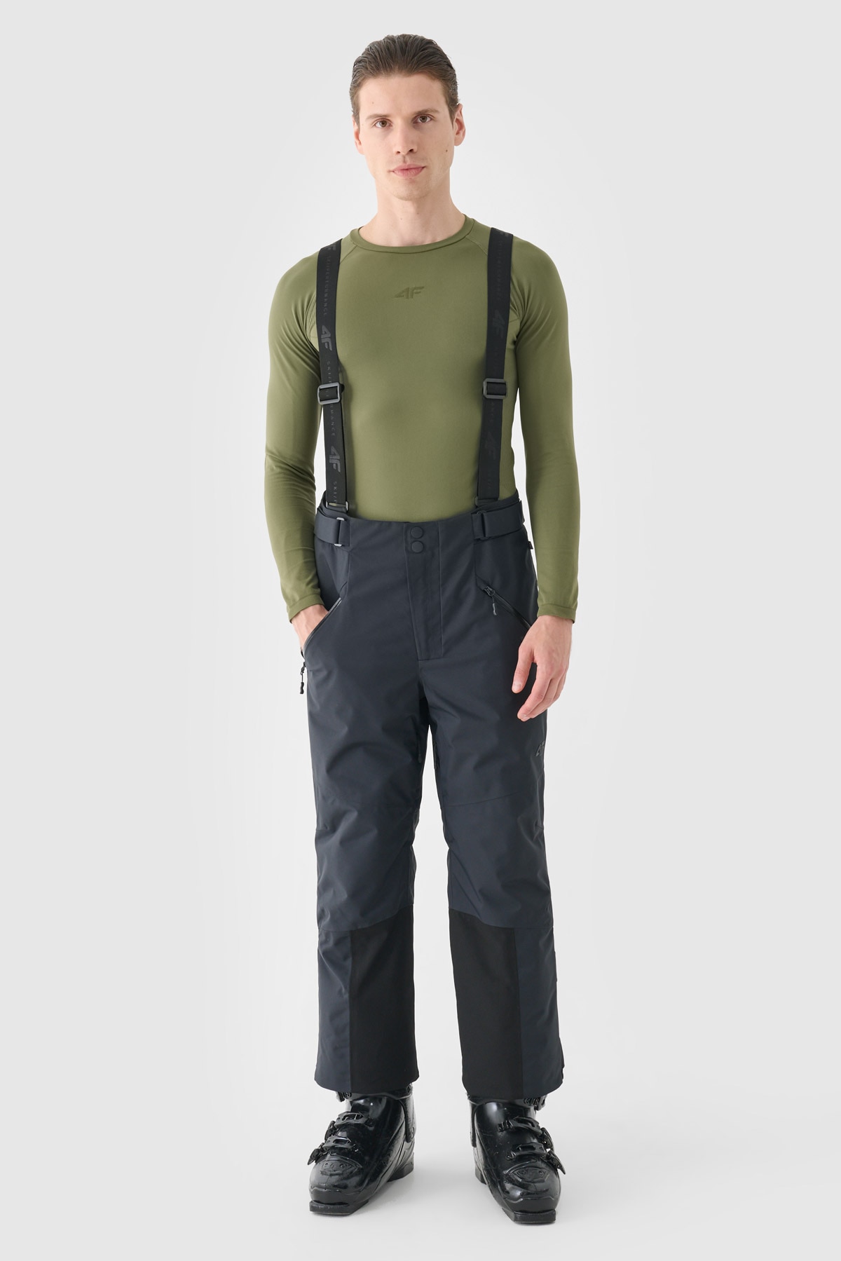 4F Spodnie narciarskie z szelkami membrana Dermizax 20000 męskie - czarne 3XL
