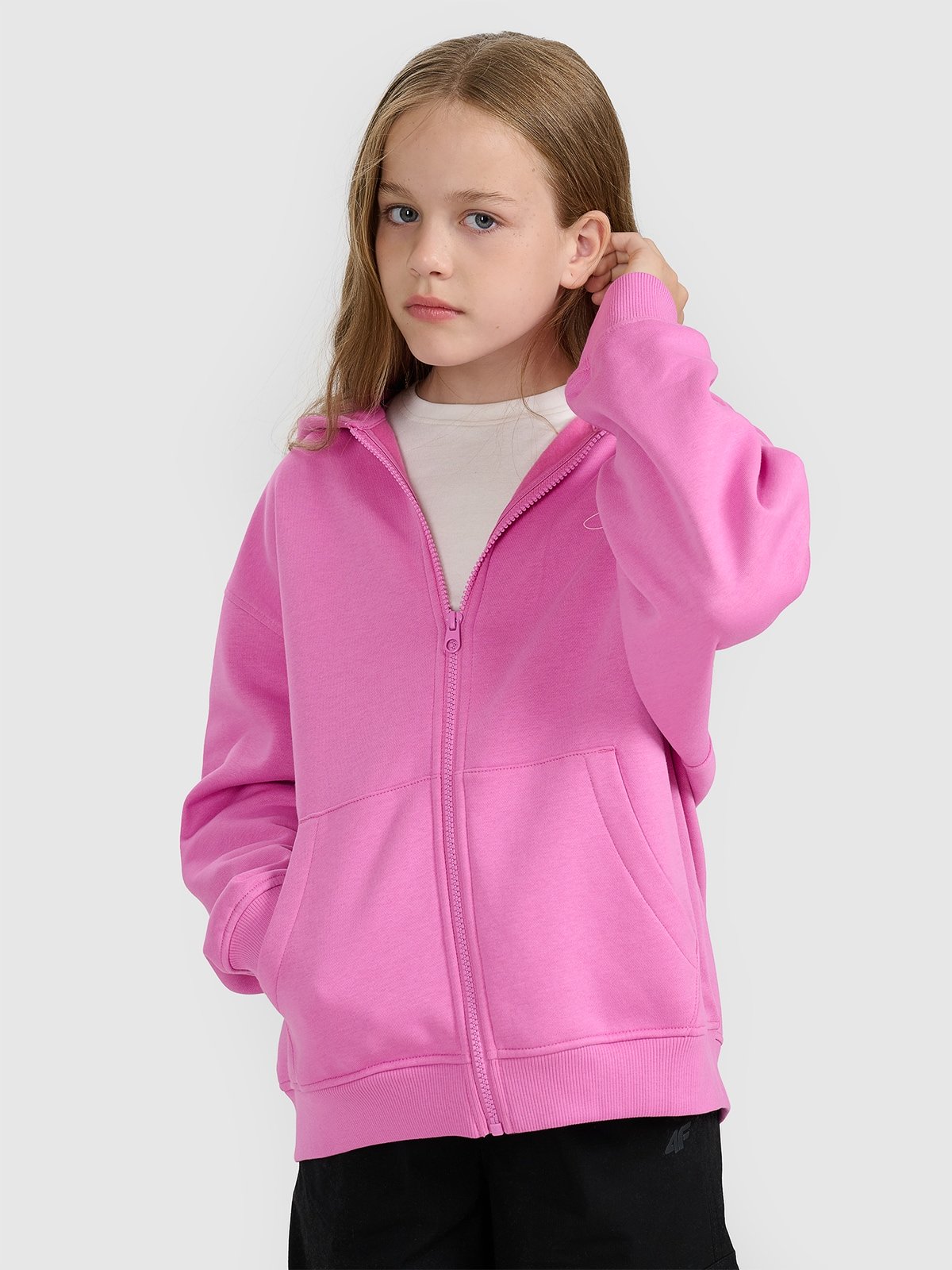 4F Bluza dresowa rozpinana z kapturem dziewczęca - różowa 158 (12-13 lat)