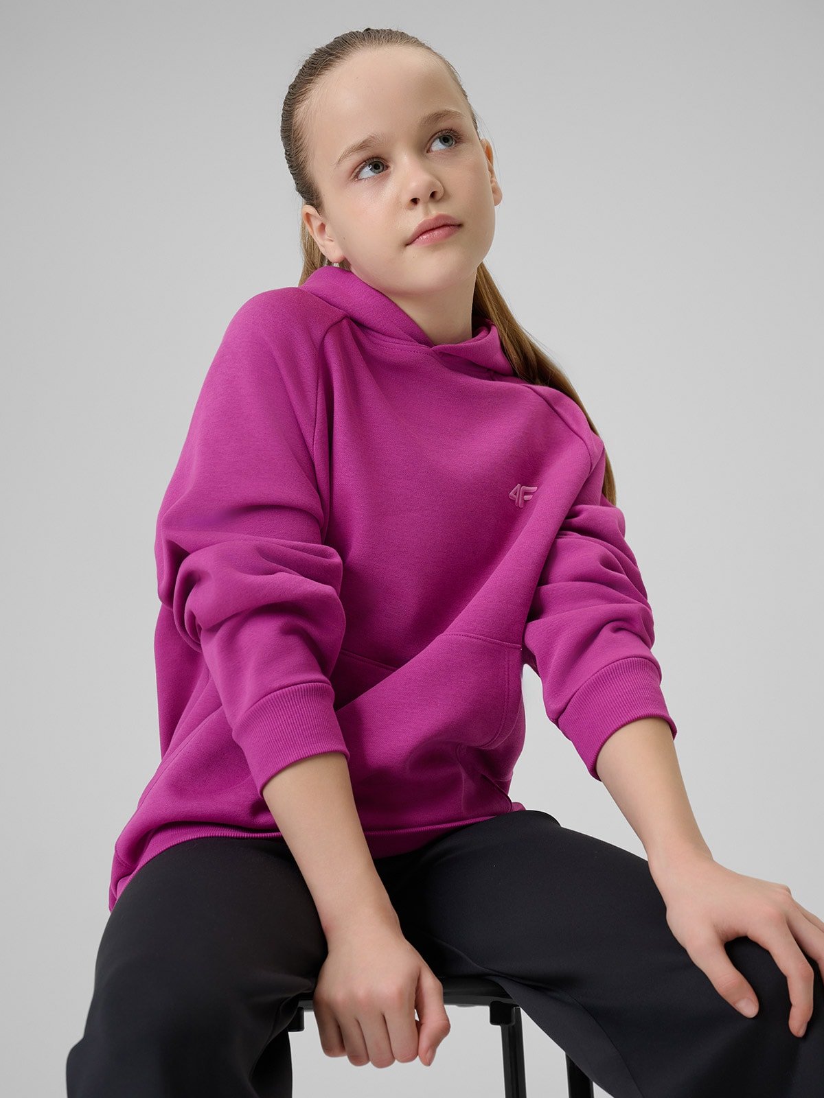 4F Bluza dresowa loose z kapturem dziewczęca - różowa 158/164 (12-14 lat)