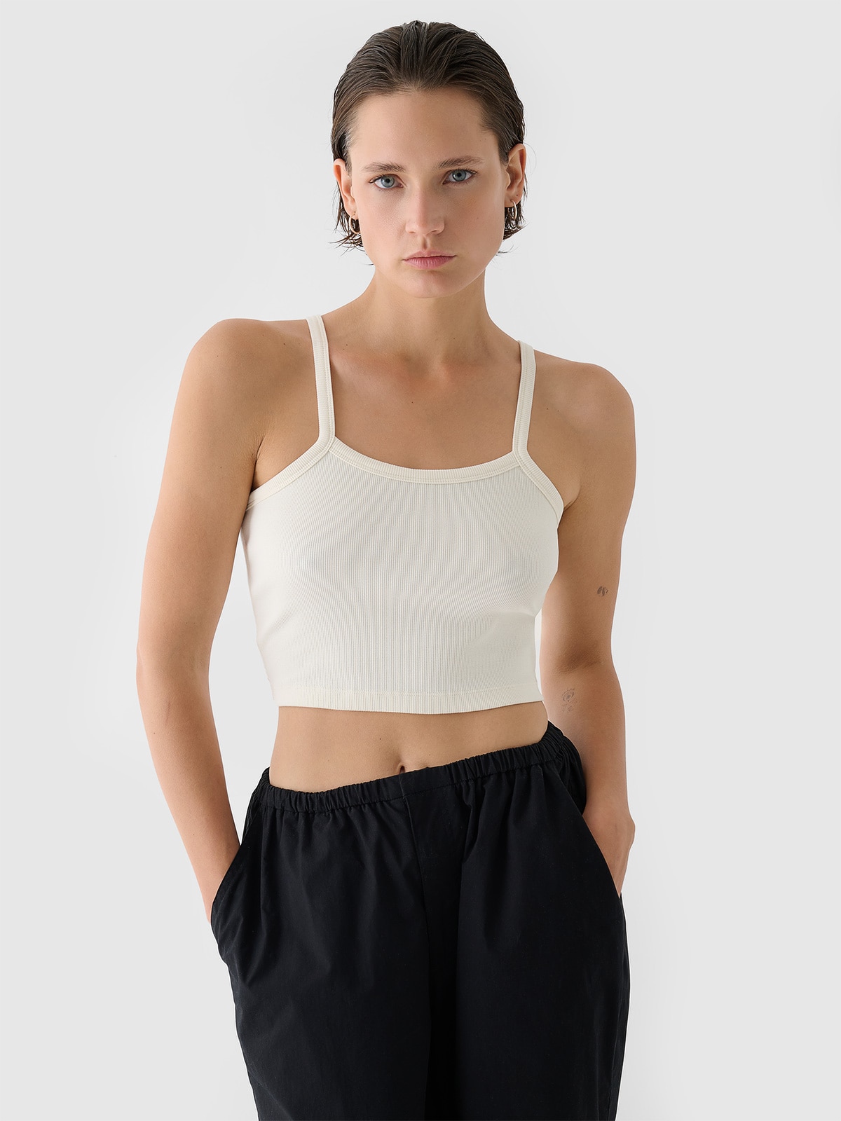 4F Crop top slim damski - biały L