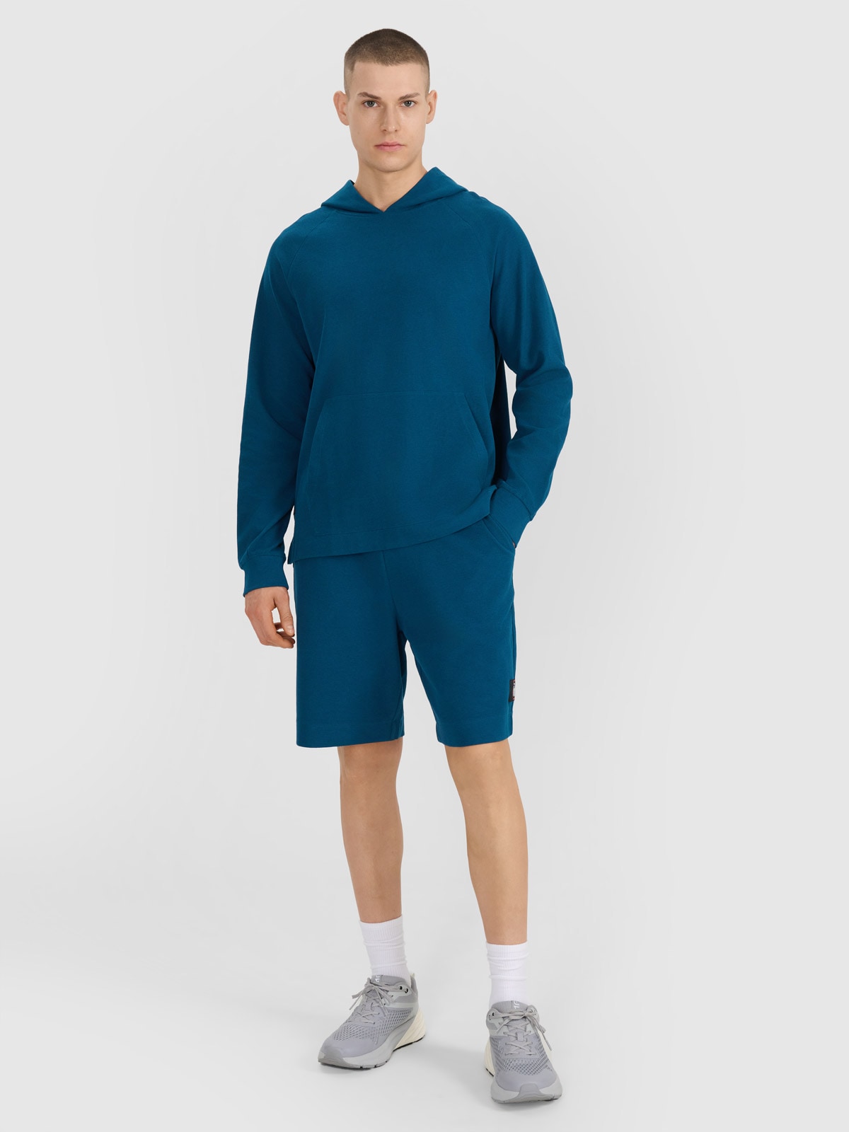 4F Spodenki dresowe z dzianiny waflowej męskie - turkusowe S