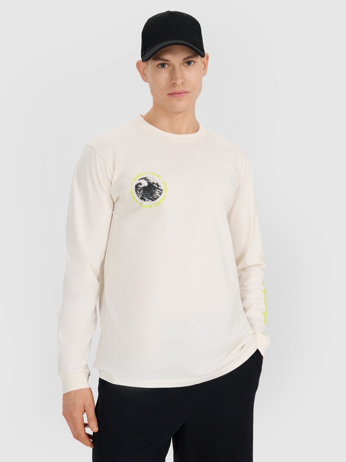 4F Longsleeve regular z nadrukiem męski - biały XXL