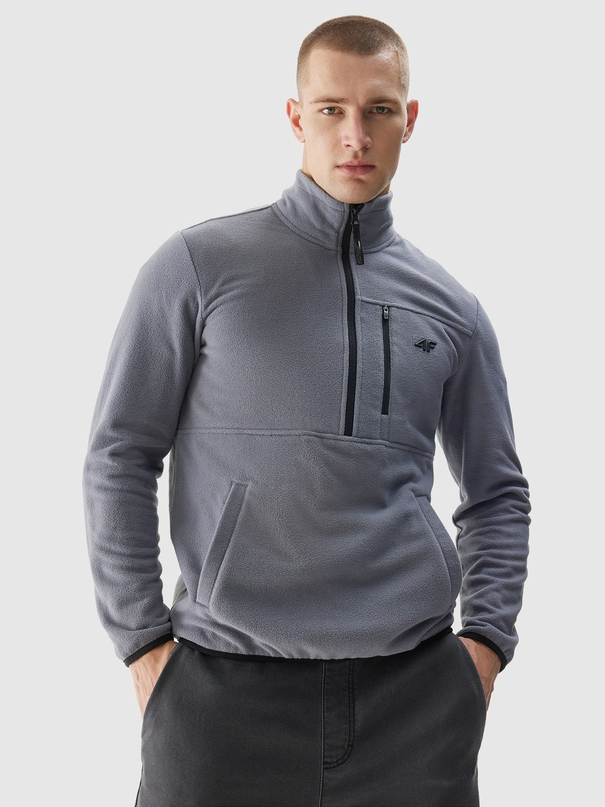 4F Polar ze stójką i suwakiem 1/2 męski - szary 3XL