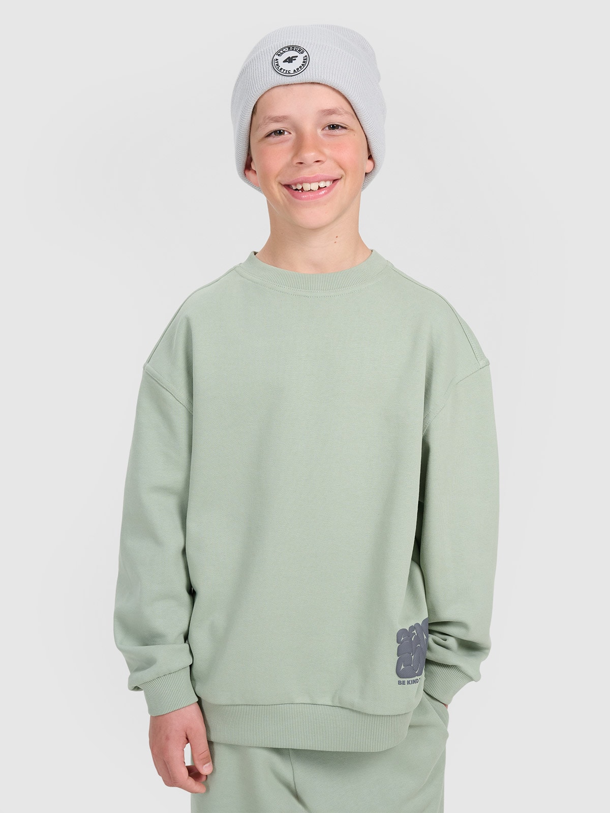 4F Bluza dresowa oversize nierozpinana bez kaptura chłopięca - oliwkowa 146 (10-11 lat)