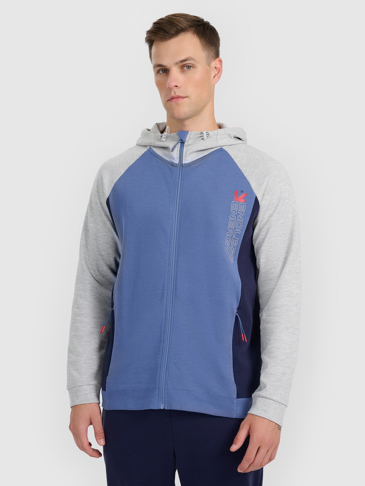 4F Bluza dresowa rozpinana z kapturem męska - szara L