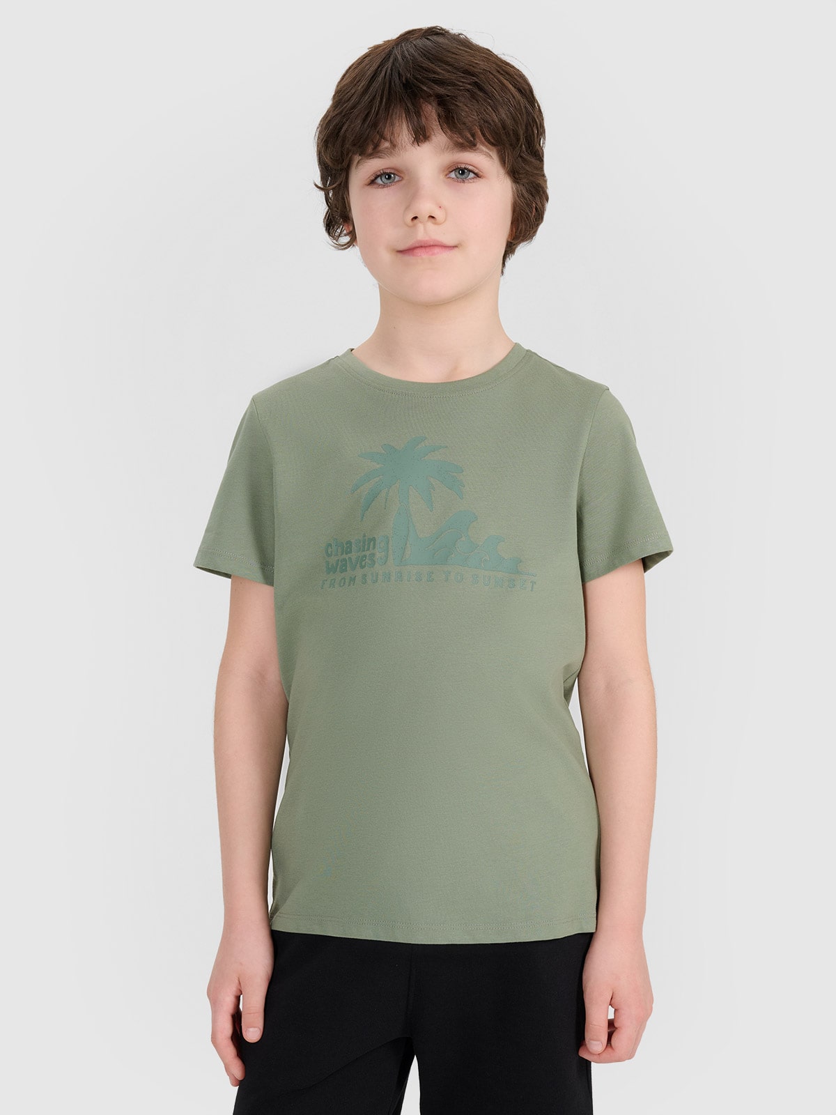 4F T-shirt regular z nadrukiem chłopięcy - turkusowy 158 (12-13 lat)