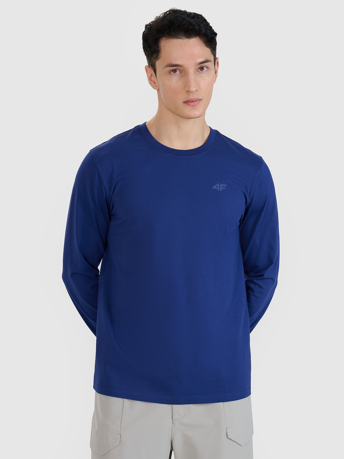 4F Longsleeve regular gładki męski - granatowy S