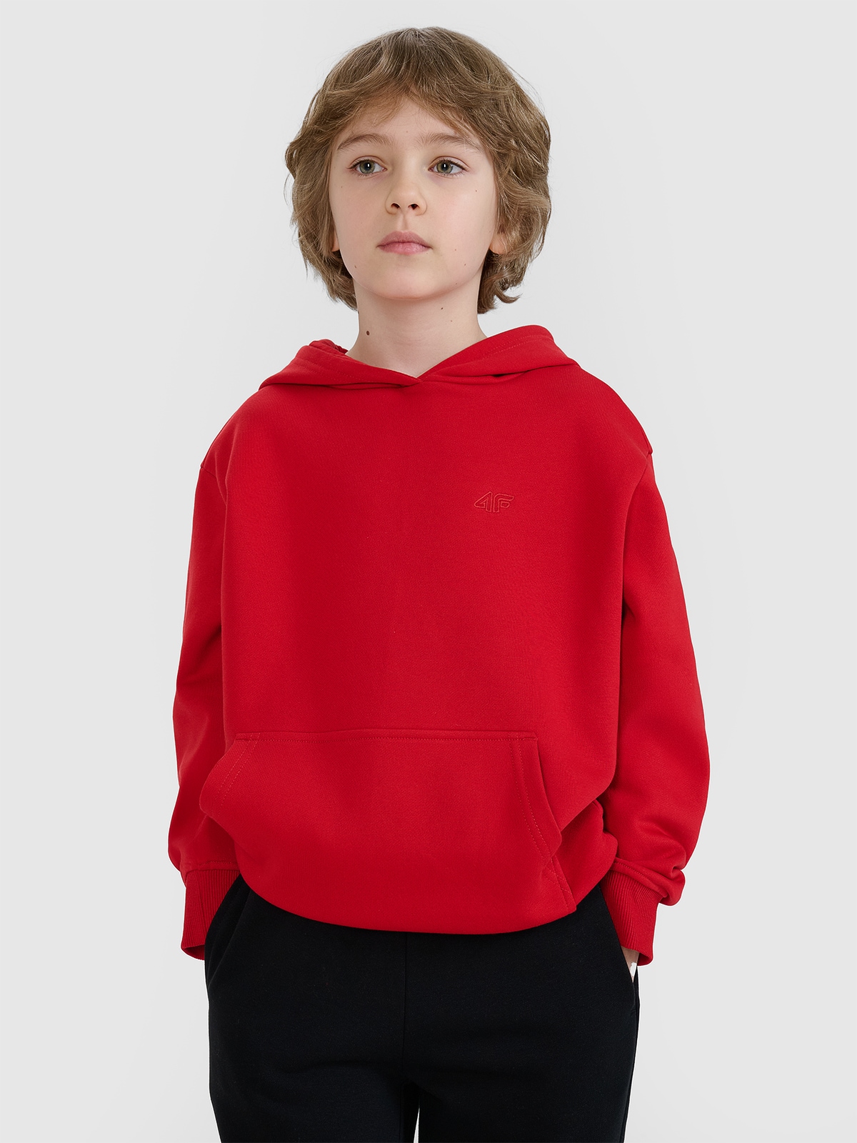 4F Bluza dresowa nierozpinana z kapturem chłopięca - czerwona 158 (12-13 lat)