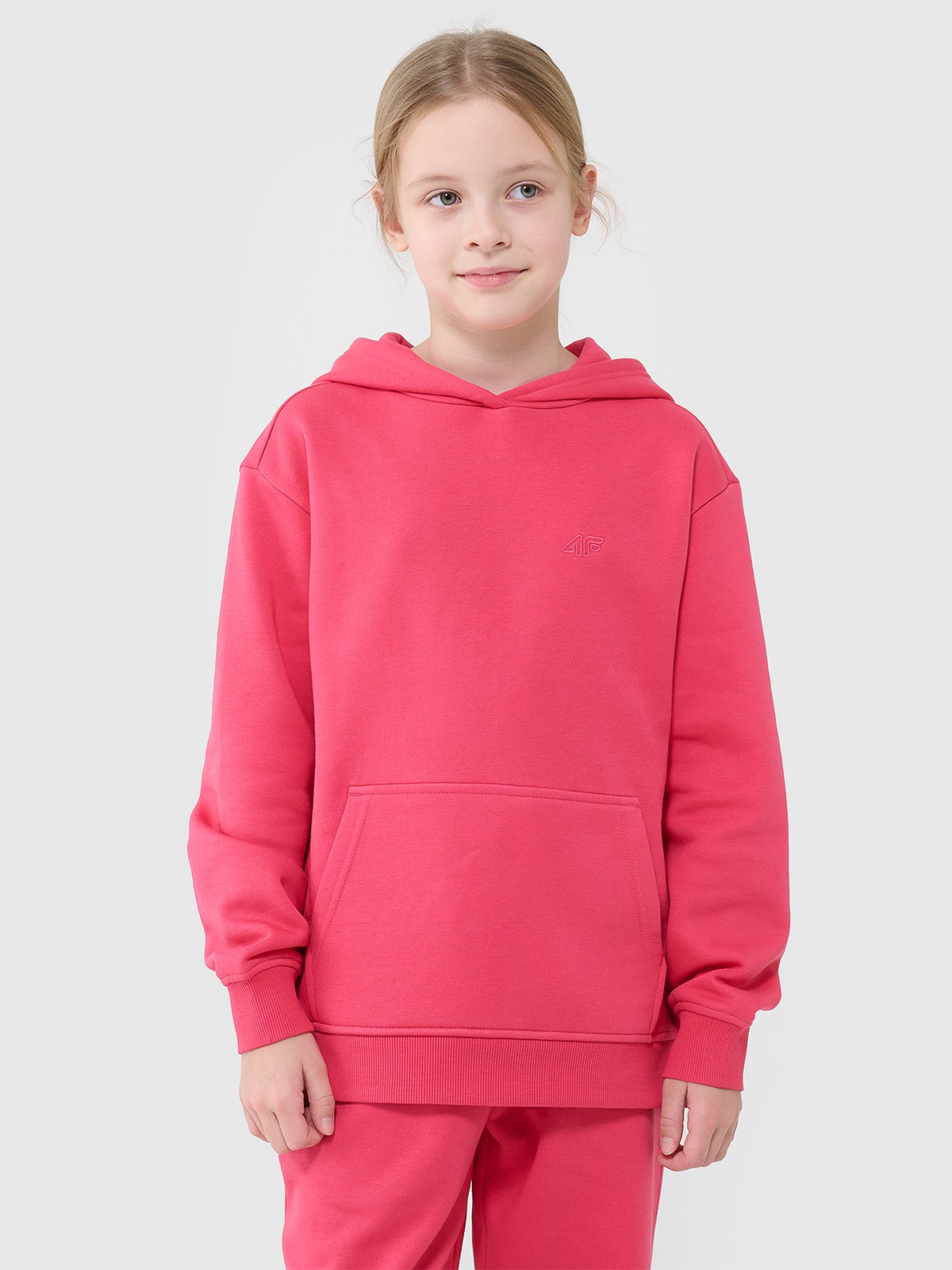 4F Bluza dresowa nierozpinana z kapturem dziewczęca - różowa 146 (10-11 lat)