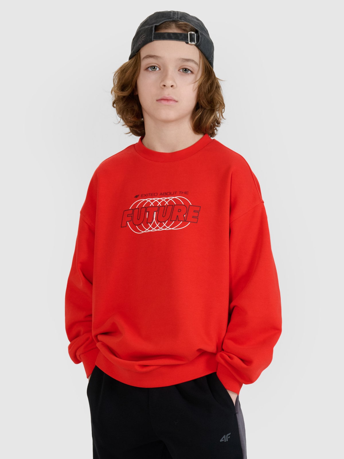 4F Bluza dresowa nierozpinana bez kaptura chłopięca - czerwona 140 (9-10 lat)