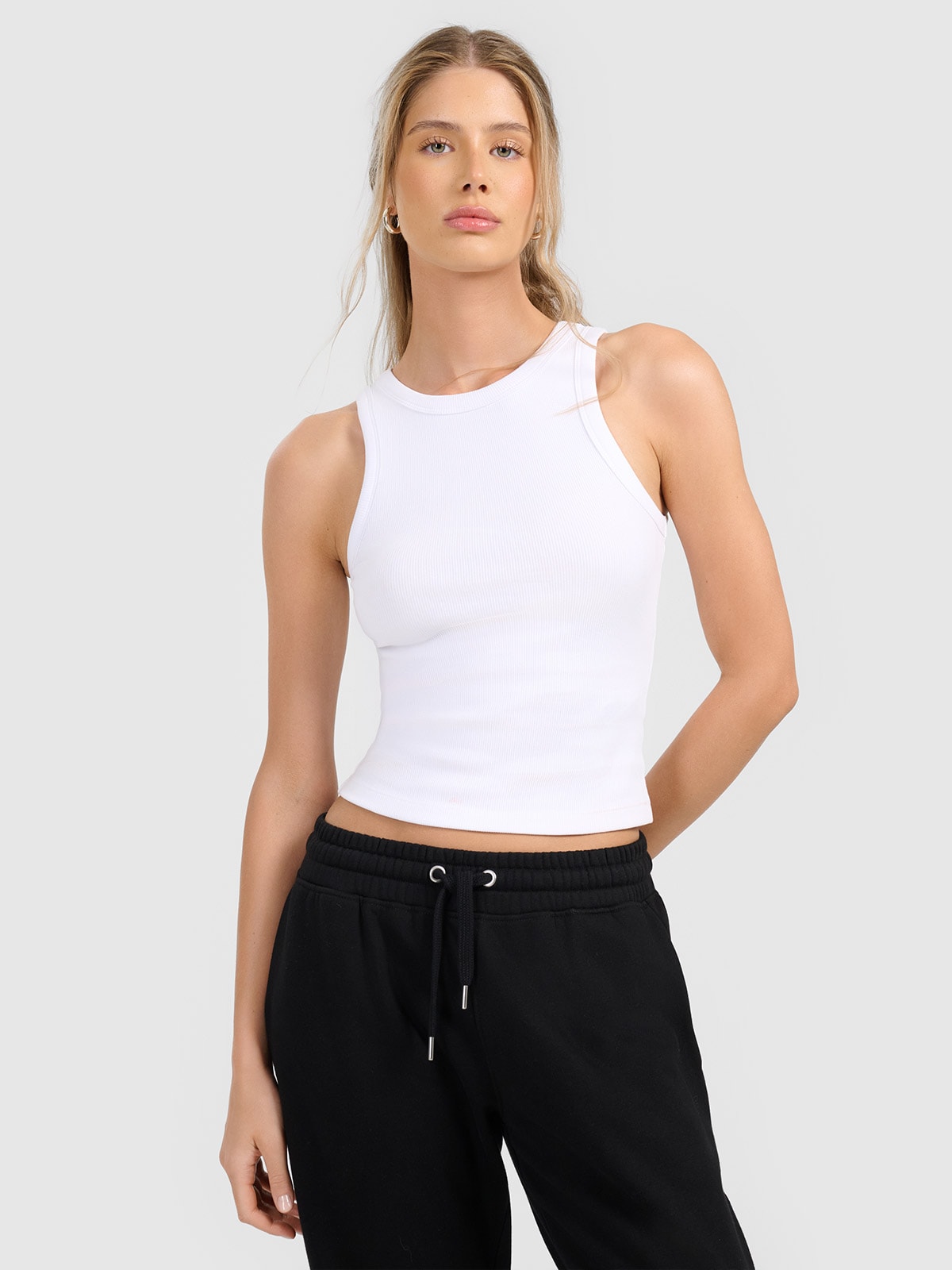 4F Top slim z prążkowanej dzianiny damski - biały XL