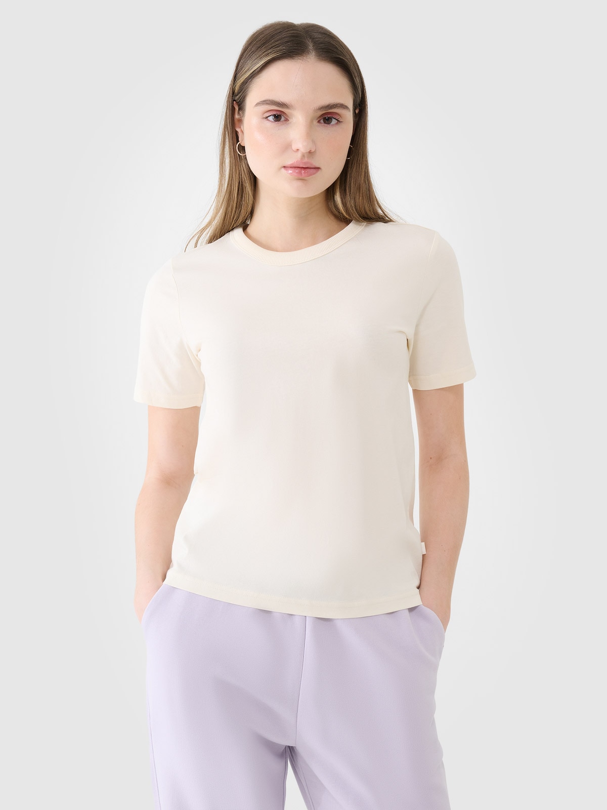 4F T-shirt regular gładki damski - biały M