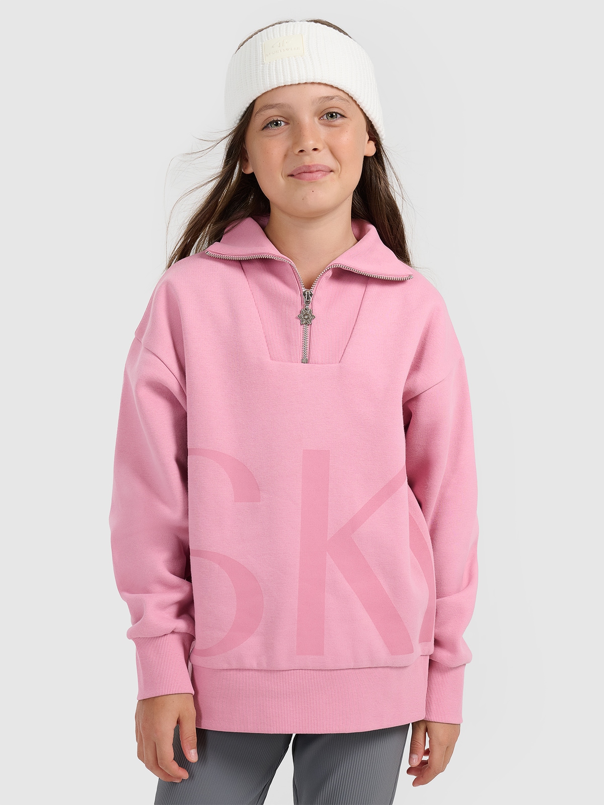 4F Bluza dresowa loose nierozpinana bez kaptura dziewczęca - różowa 134/140 (8-10 lat)