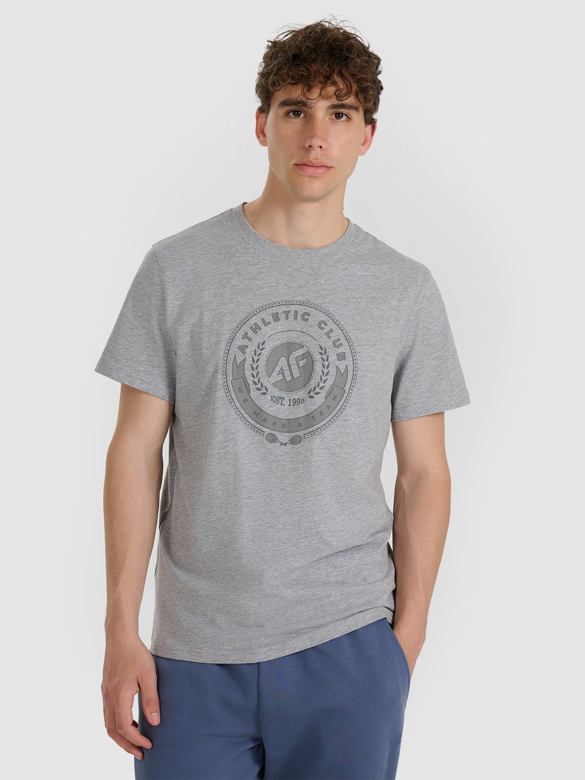 4F T-shirt regular z nadrukiem męski - szary XL
