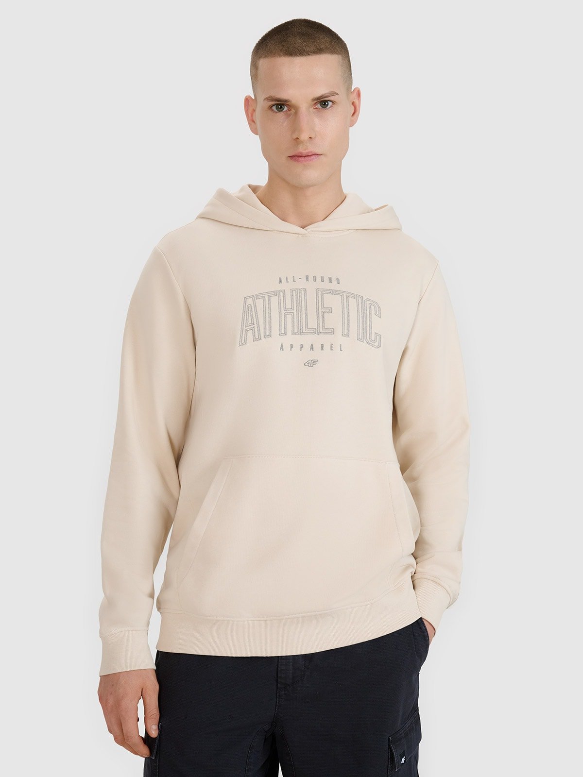 4F Bluza dresowa nierozpinana z kapturem męska - beżowa XL