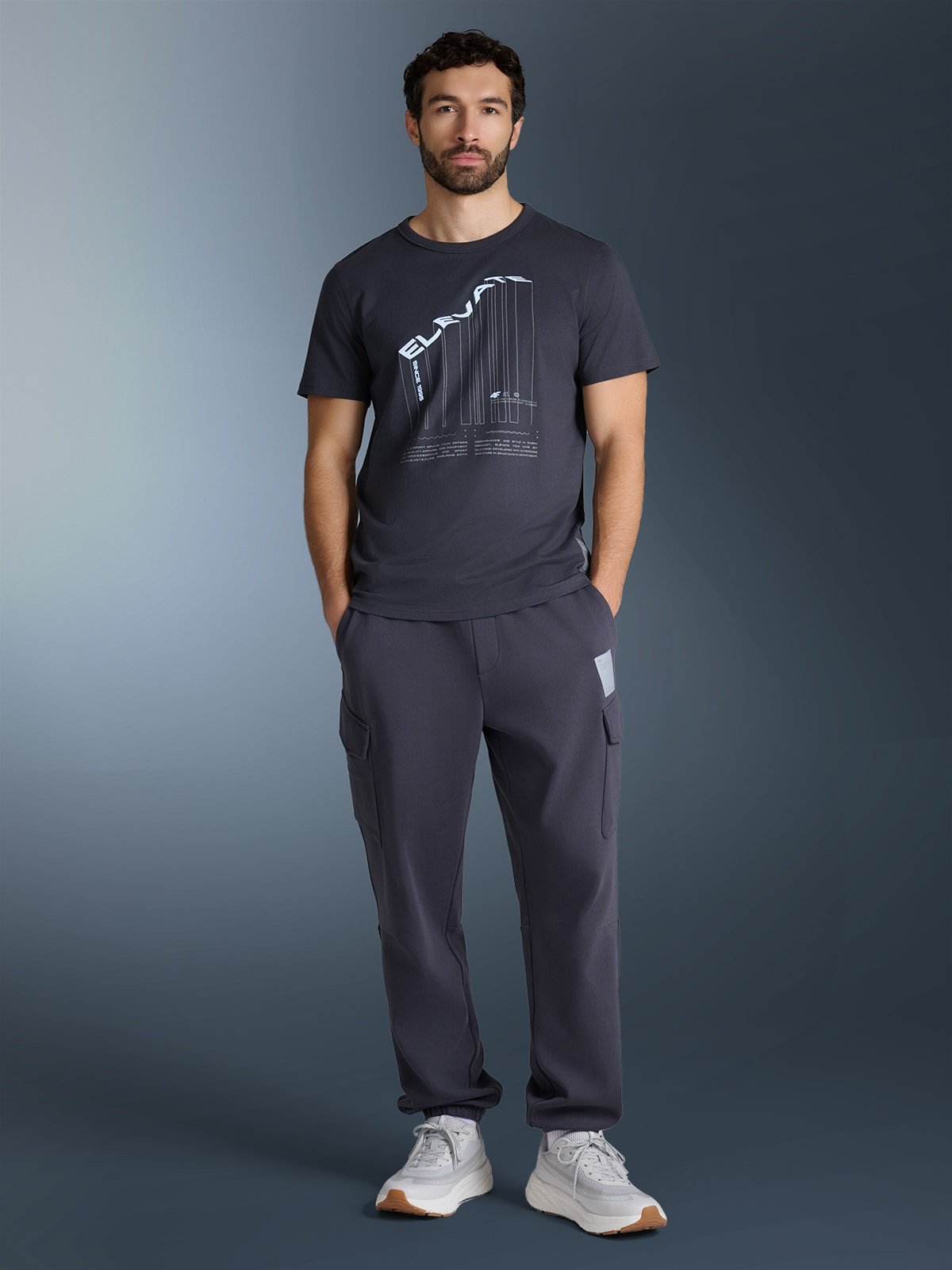 4F T-shirt regular z nadrukiem męski - szary L