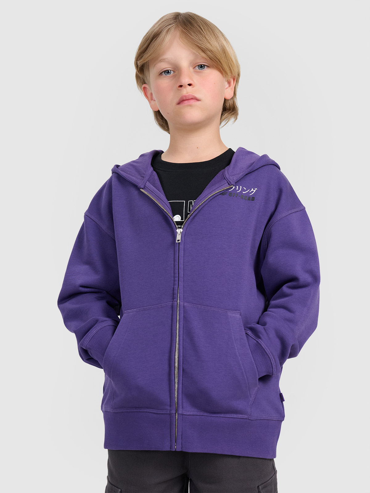 4F Bluza dresowa rozpinana z kapturem chłopięca - fioletowa 140 (9-10 lat)