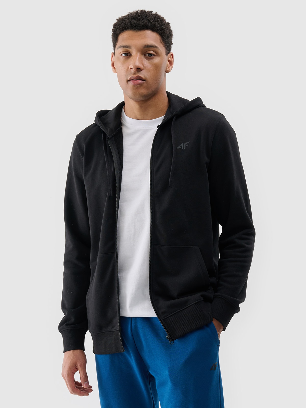 4F Bluza dresowa rozpinana z kapturem męska - czarna XL