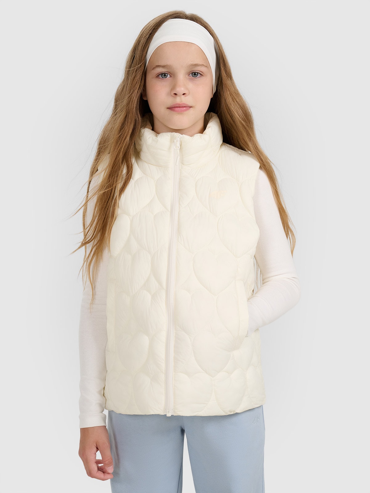 4F Bezrękawnik puchowy z wypełnieniem syntetycznym dziewczęcy - biały 128 (7-8 lat)