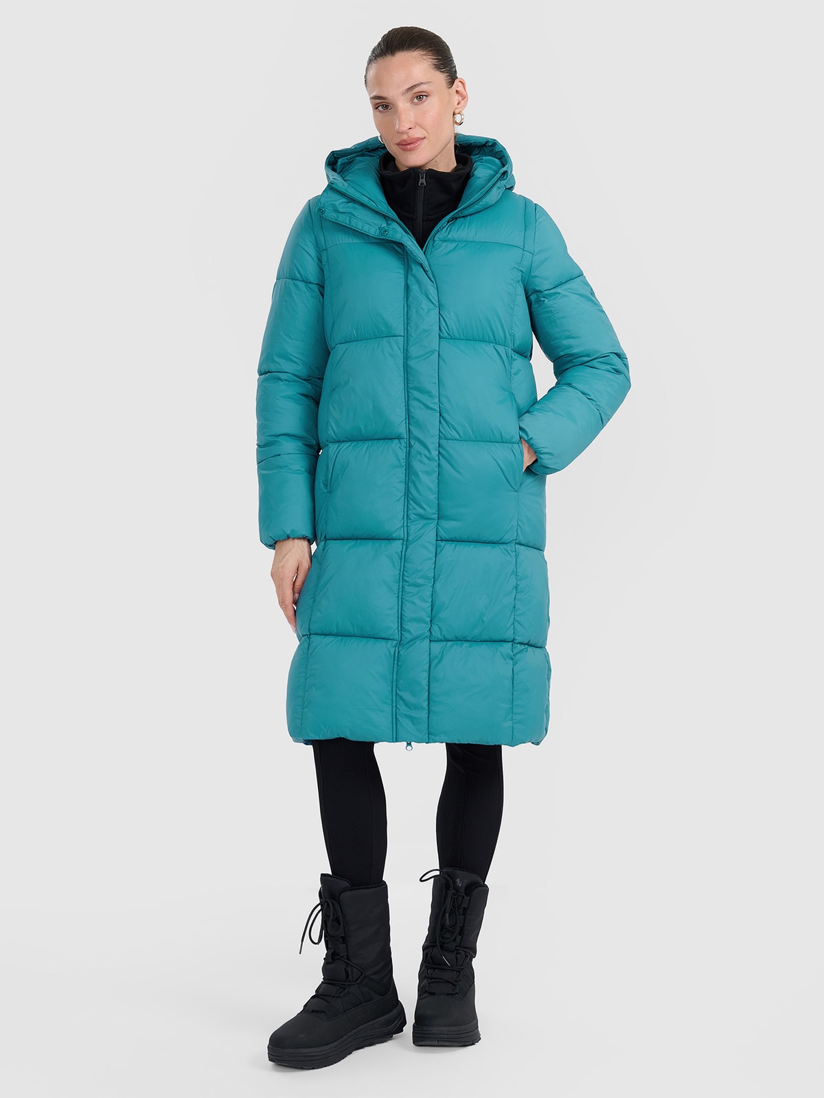4F Płaszcz puchowy z wypełnieniem syntetycznym damski - turkusowy XS