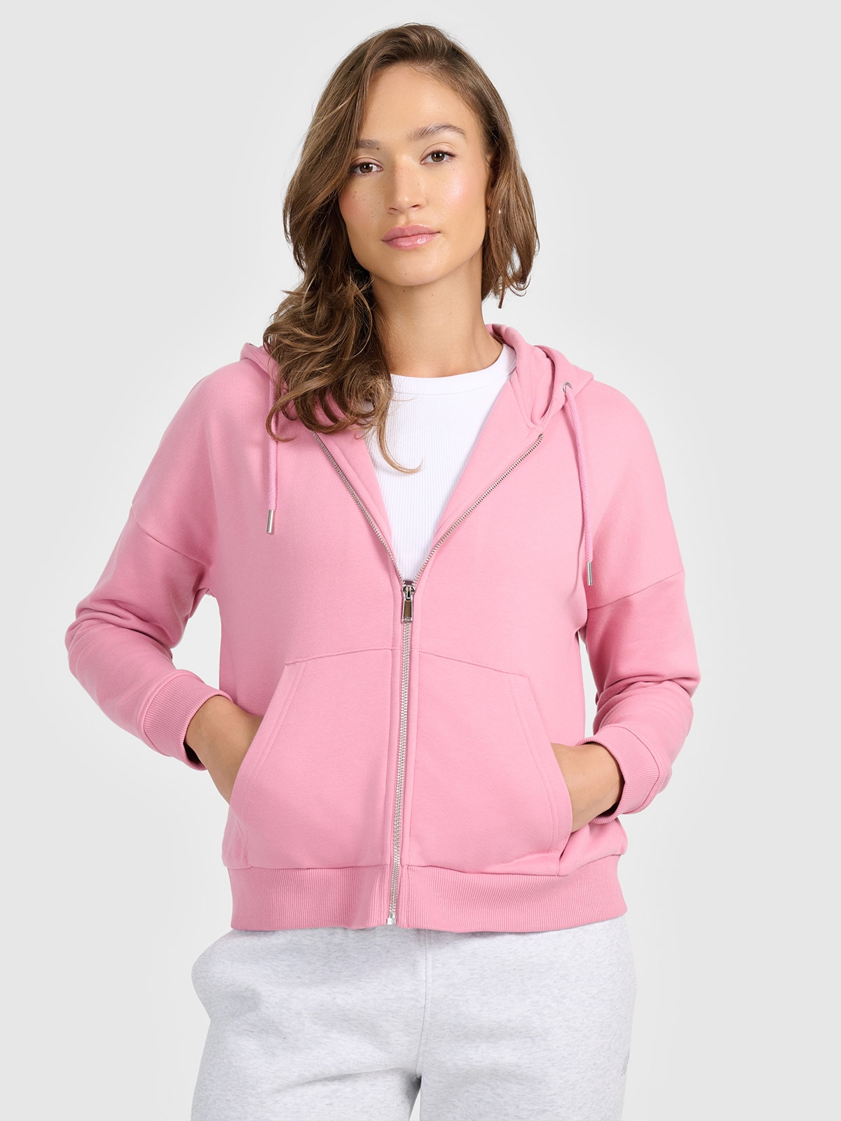 4F Bluza dresowa rozpinana z kapturem damska - różowy M