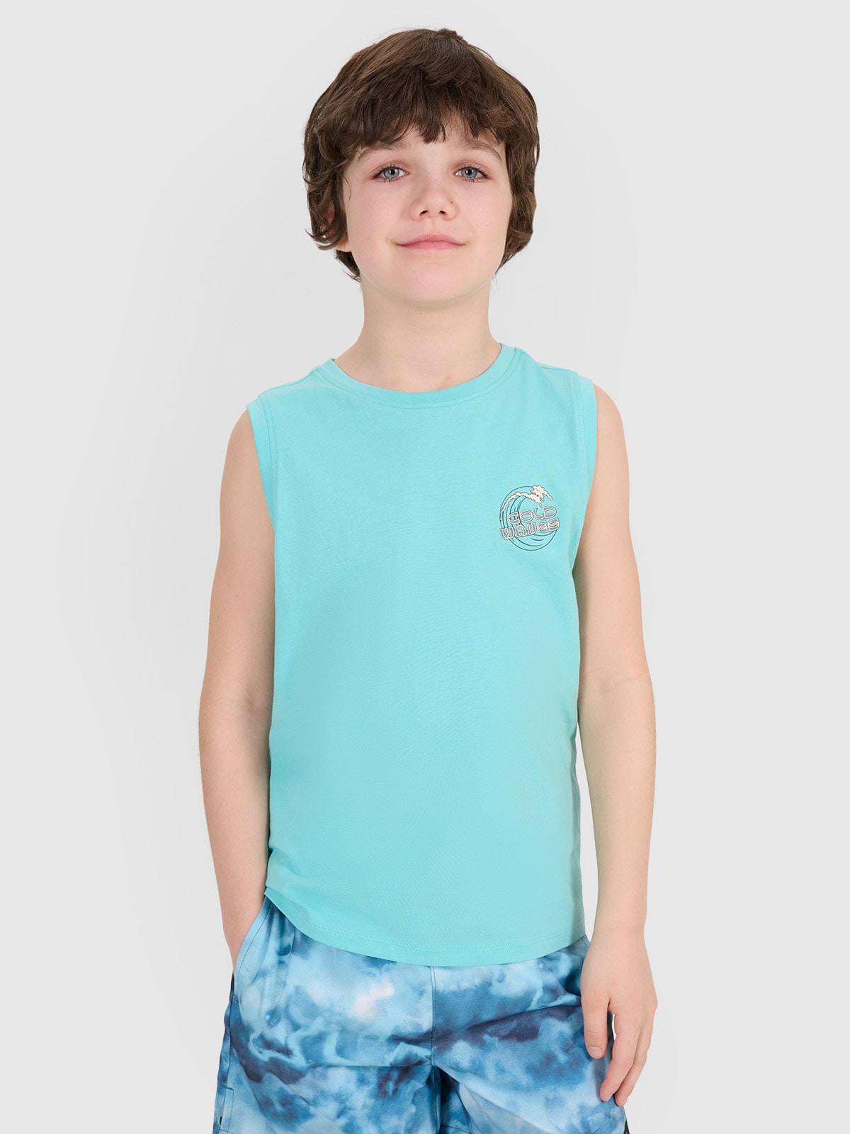 4F Tank top regular z nadrukiem chłopięcy - turkusowy 158 (12-13 lat)
